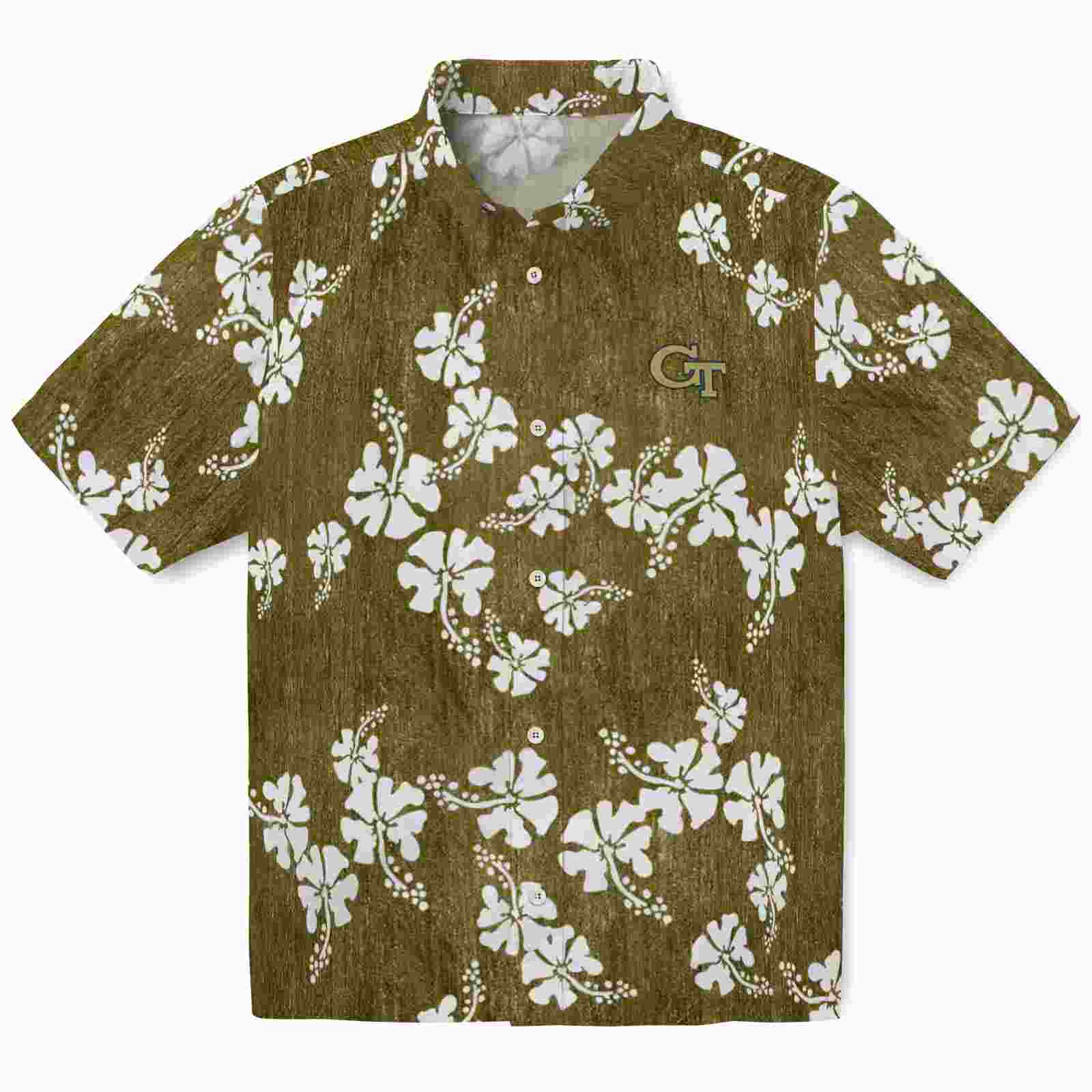 Georgia Tech Yellow Jackets Hibiscus Clusters Gold Hawaiian Shirt