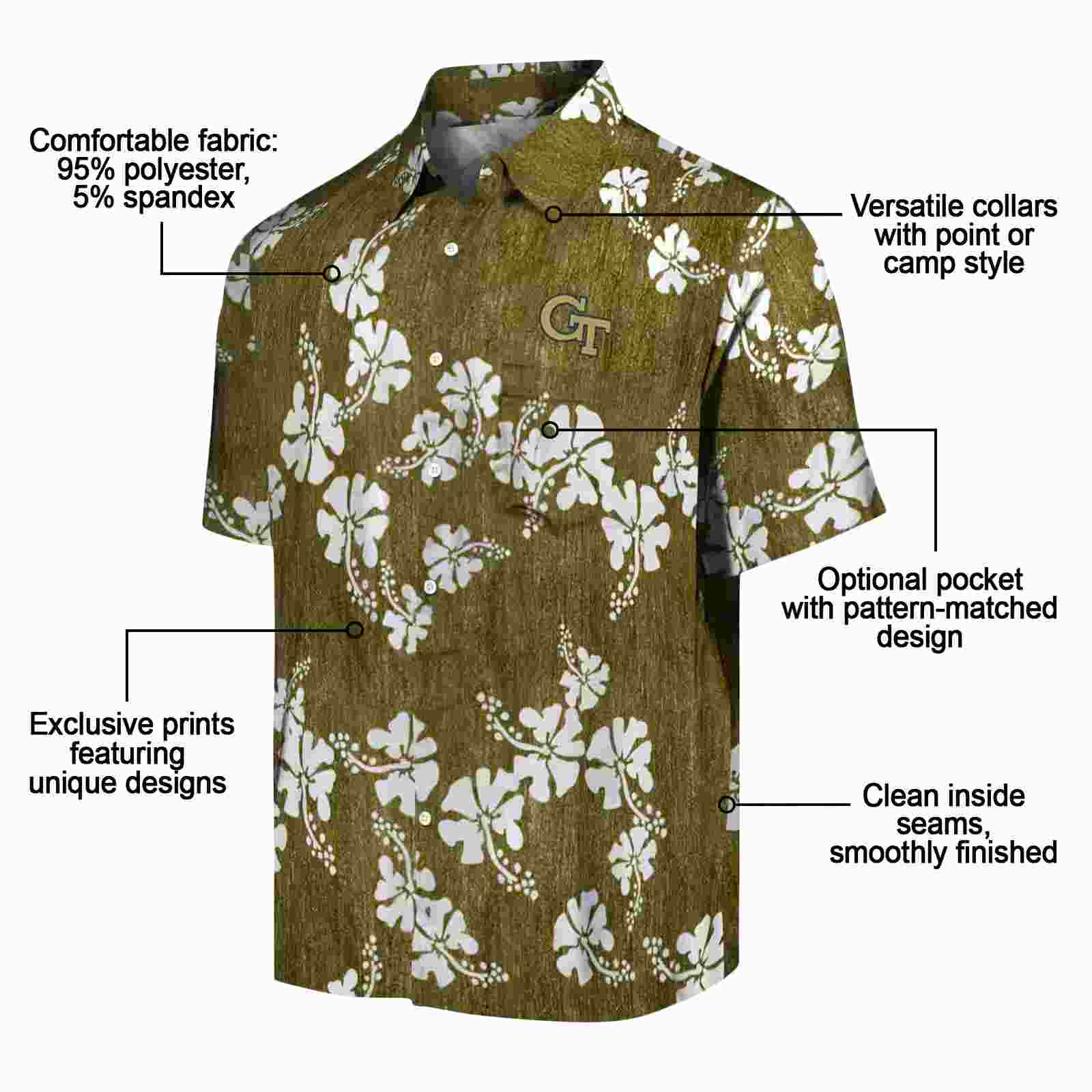 georgia tech yellow jackets hibiscus clusters gold hawaiian shirt new arrival