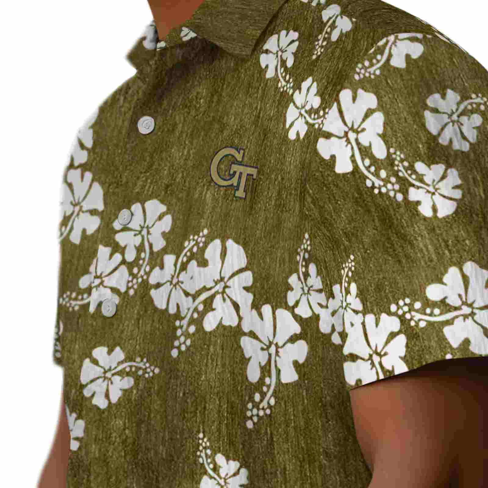 georgia tech yellow jackets hibiscus clusters gold hawaiian shirt trendy