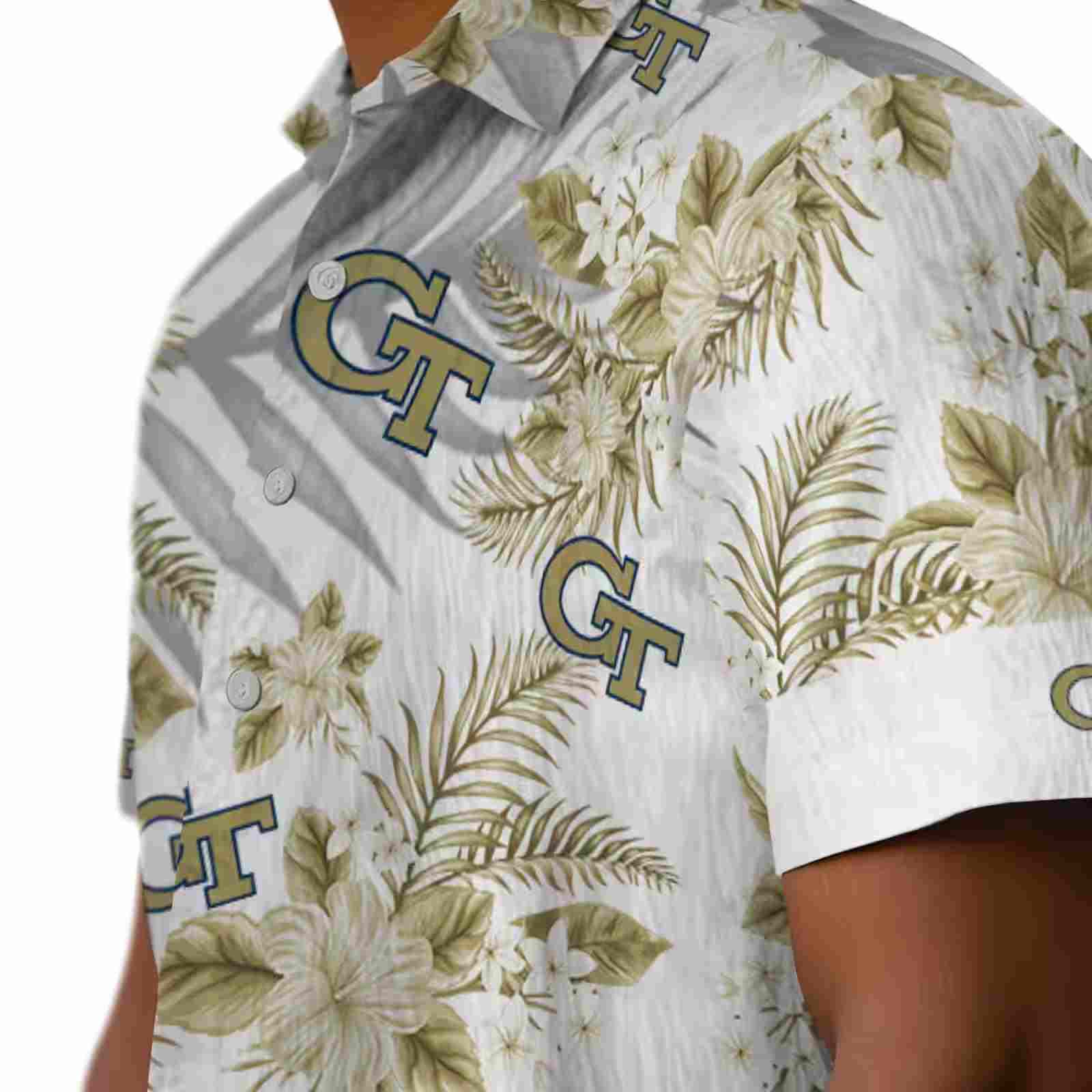 georgia tech yellow jackets hibiscus palm leaves gold white hawaiian shirt trendy