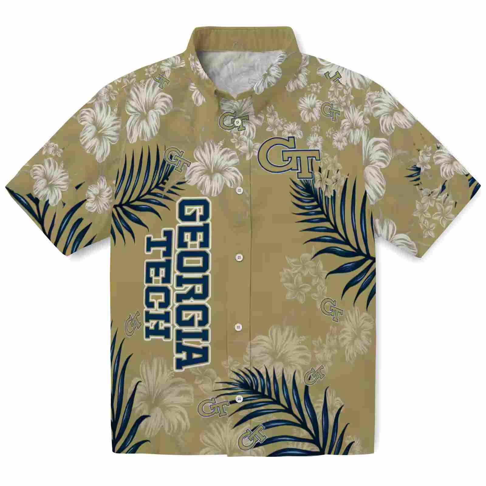 Georgia Tech Yellow Jackets Hibiscus Print Gold Hawaiian Shirt