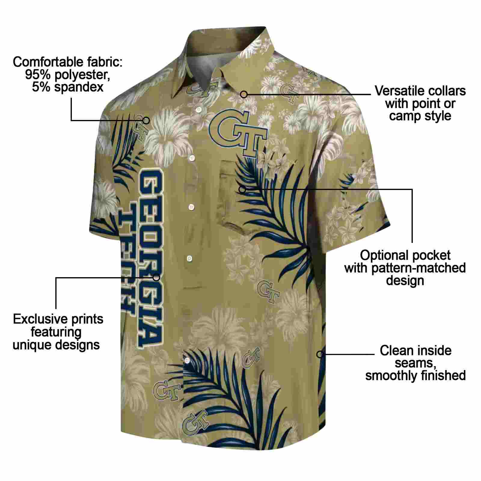 georgia tech yellow jackets hibiscus print gold hawaiian shirt new arrival