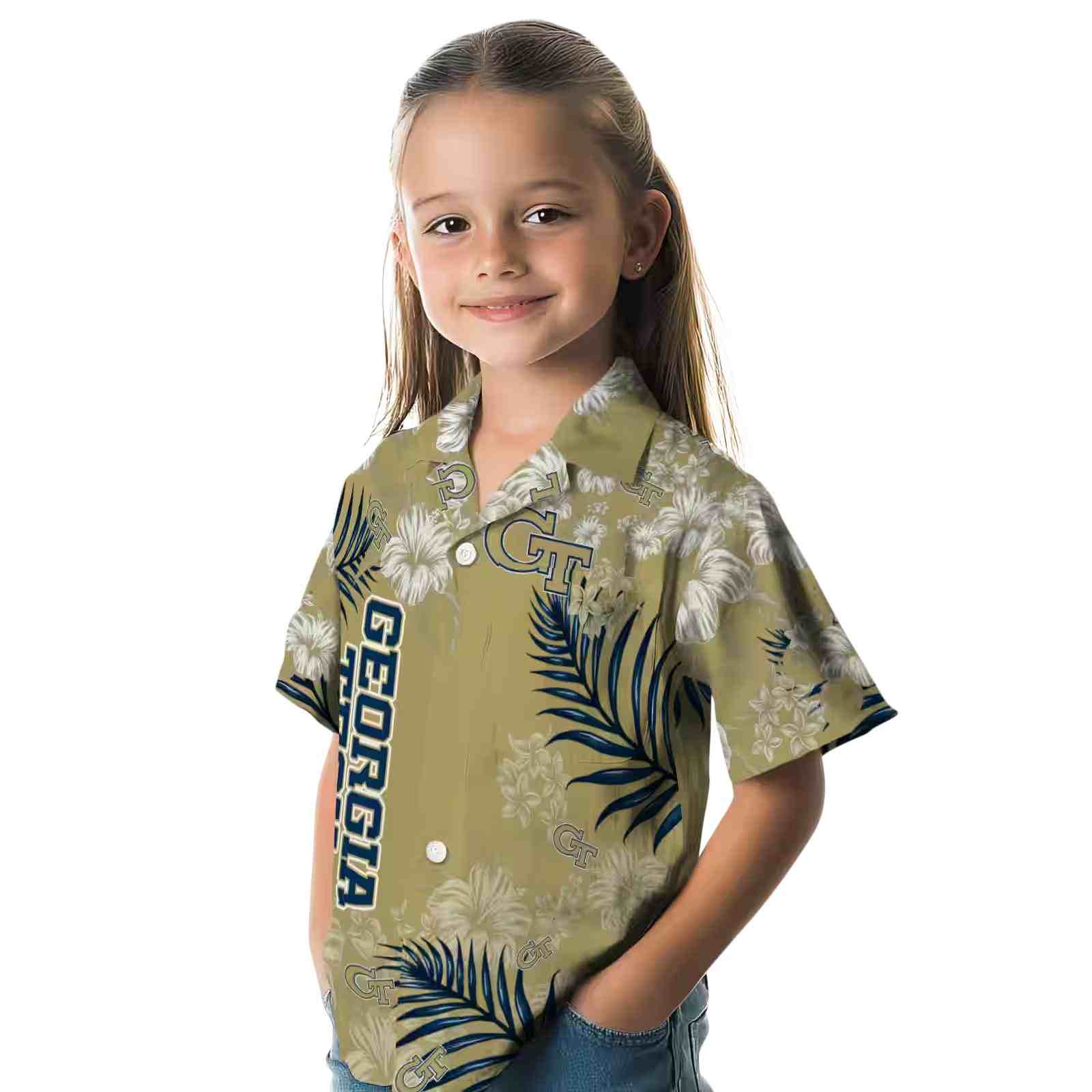 georgia tech yellow jackets hibiscus print gold hawaiian shirt premium grade