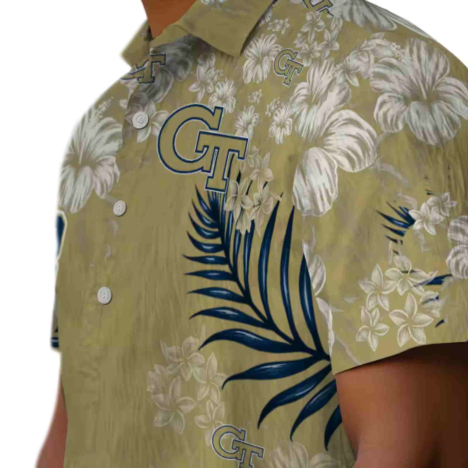 georgia tech yellow jackets hibiscus print gold hawaiian shirt trendy