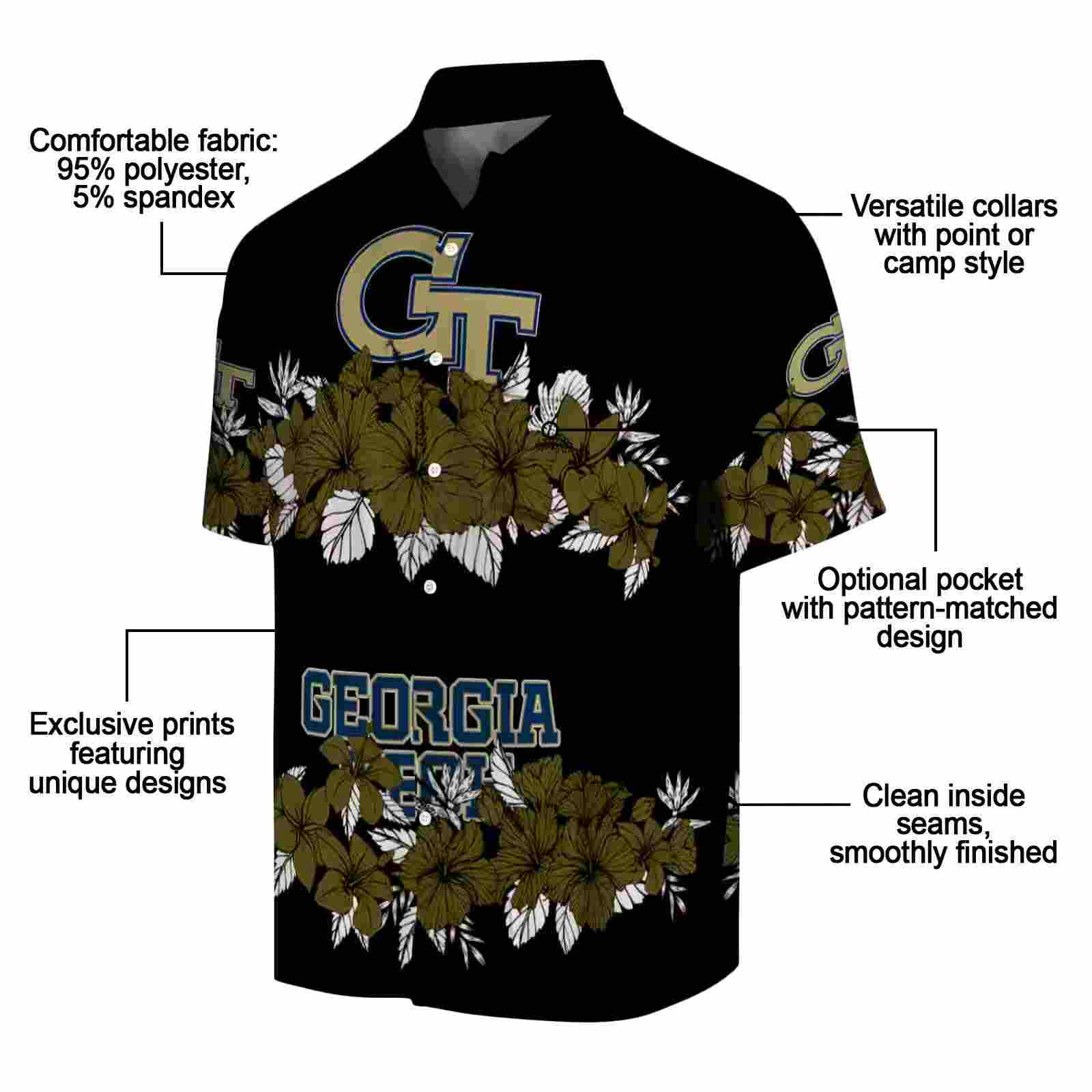 georgia tech yellow jackets hibiscus stripe gold black hawaiian shirt new arrival