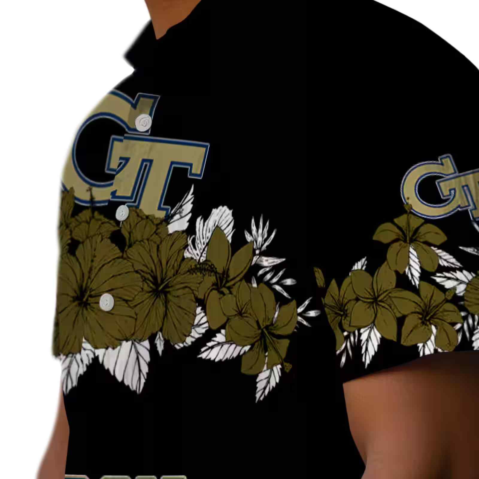 georgia tech yellow jackets hibiscus stripe gold black hawaiian shirt trendy