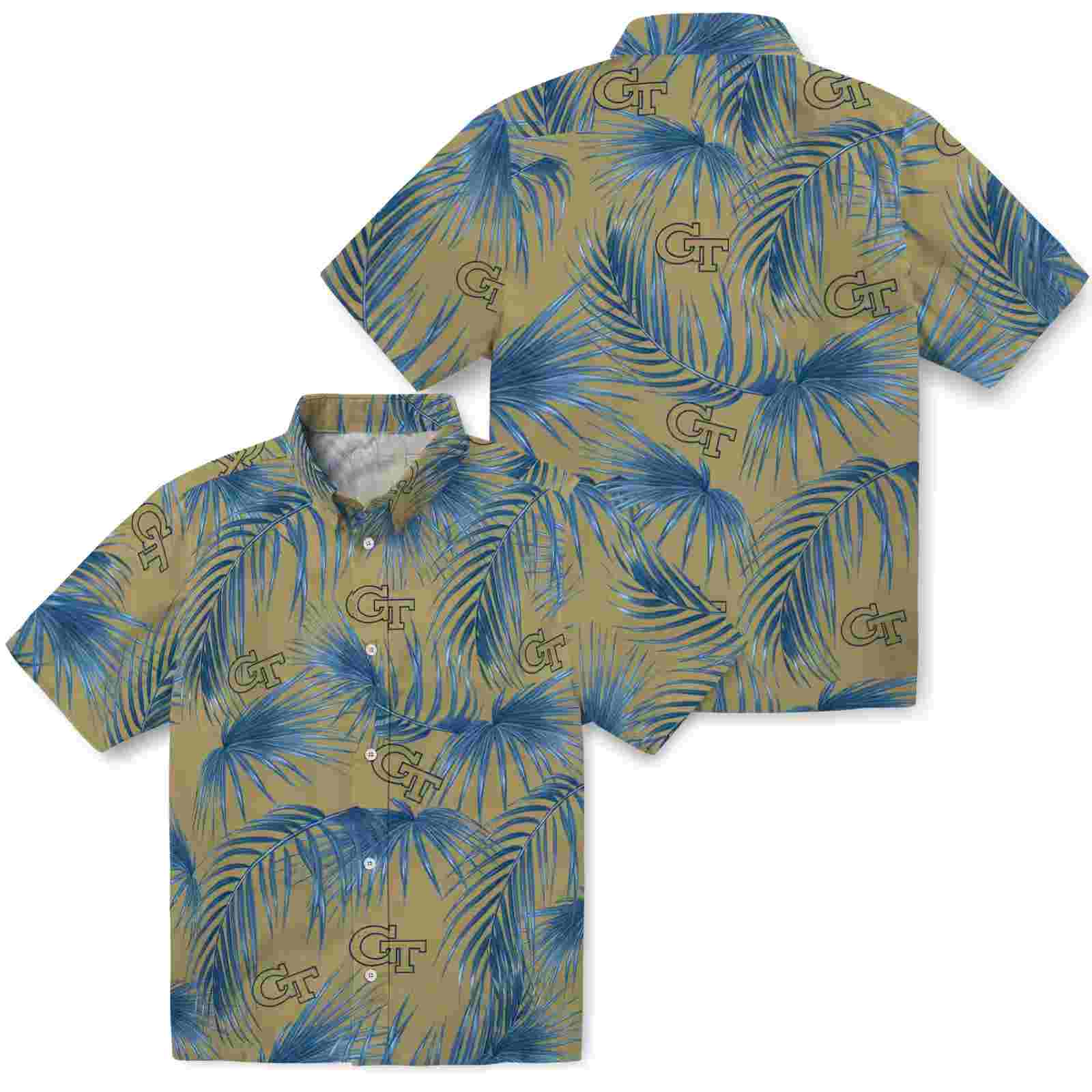 georgia tech yellow jackets leafy palms gold hawaiian shirt high quality