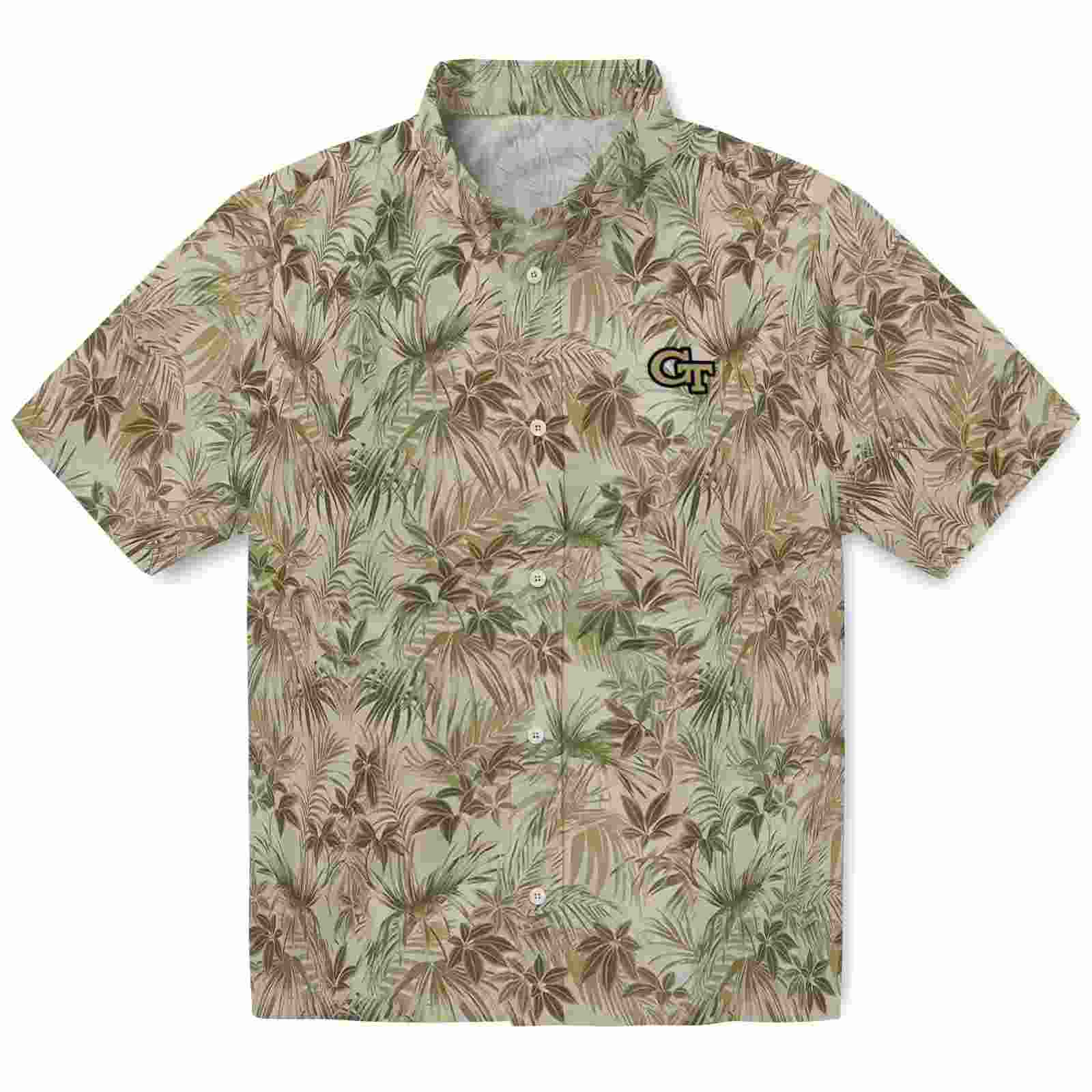 Georgia Tech Yellow Jackets Leafy Pattern Gold Hawaiian Shirt