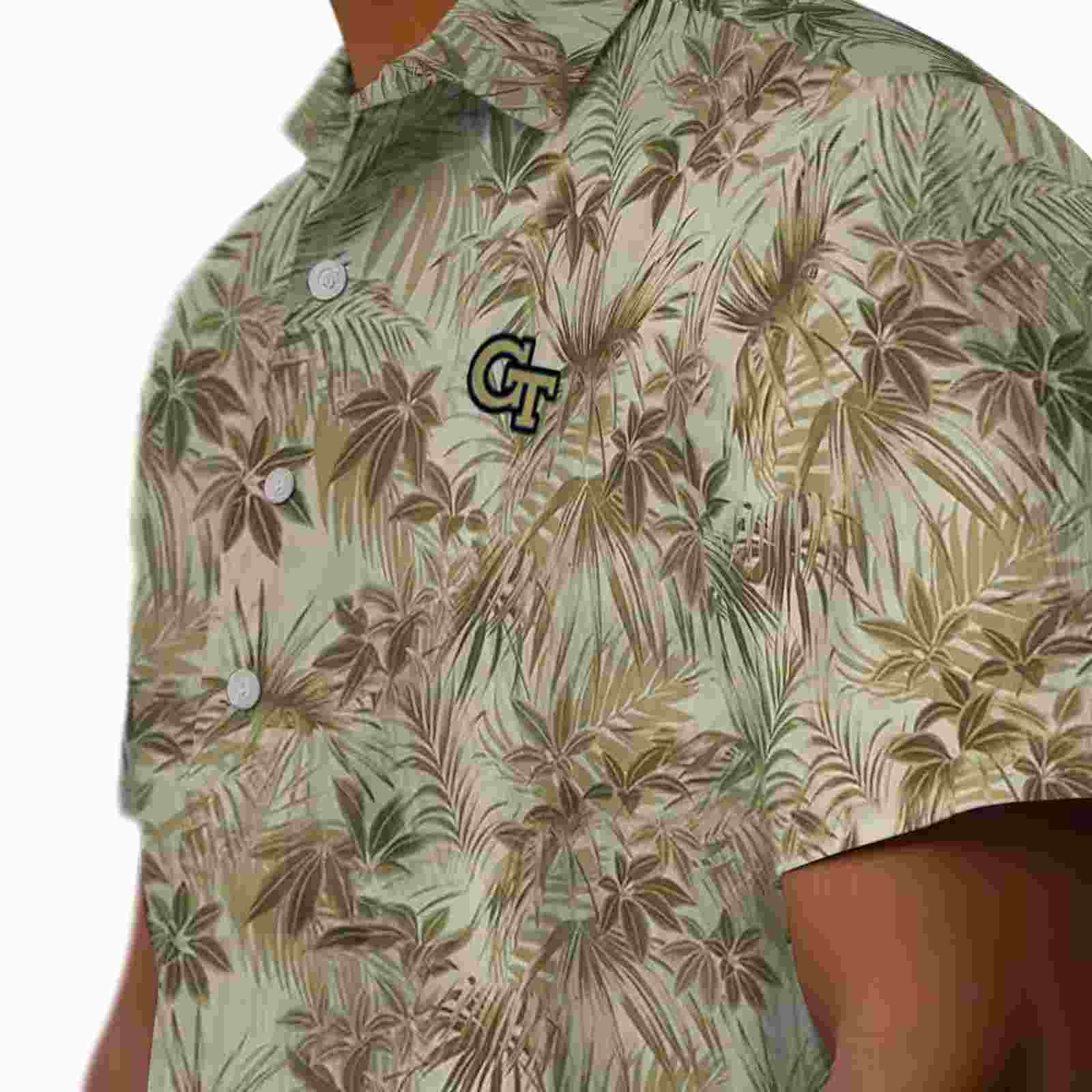 georgia tech yellow jackets leafy pattern gold hawaiian shirt trendy