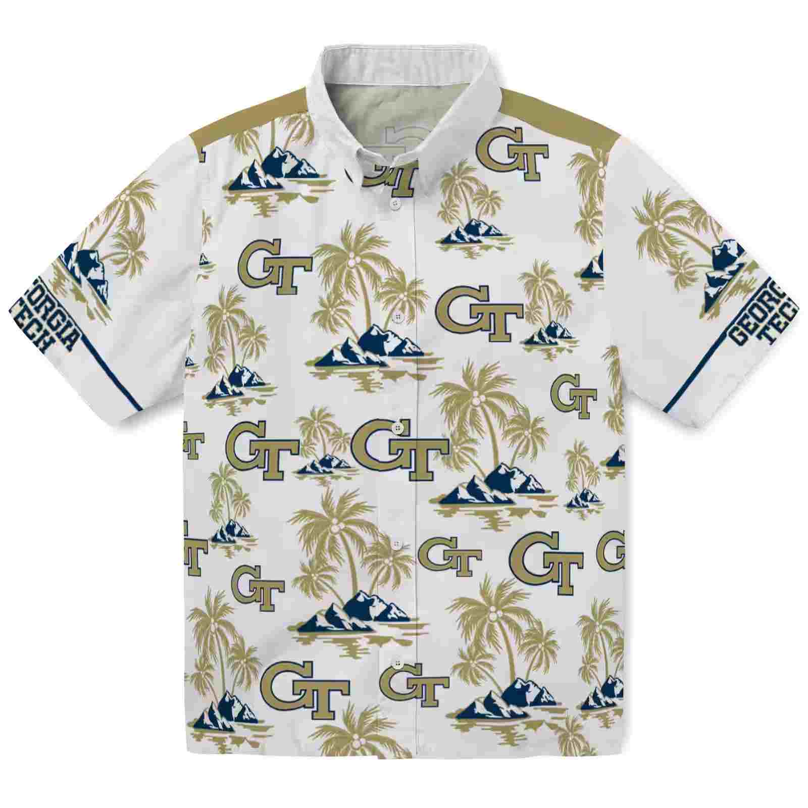 Georgia Tech Yellow Jackets Palm Island Print Gold White Hawaiian Shirt