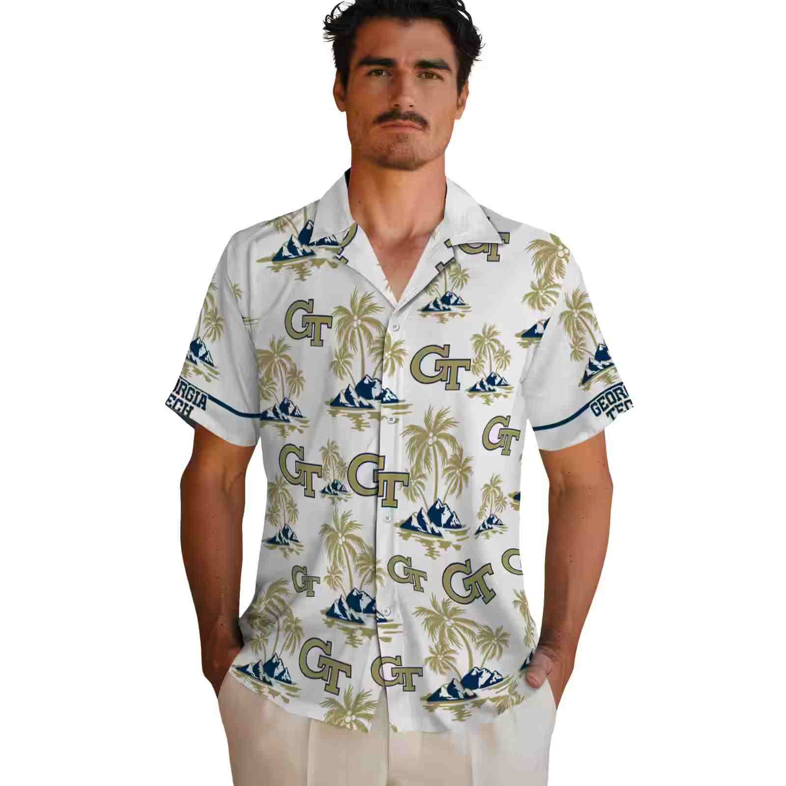 georgia tech yellow jackets palm island print gold white hawaiian shirt fashion forward