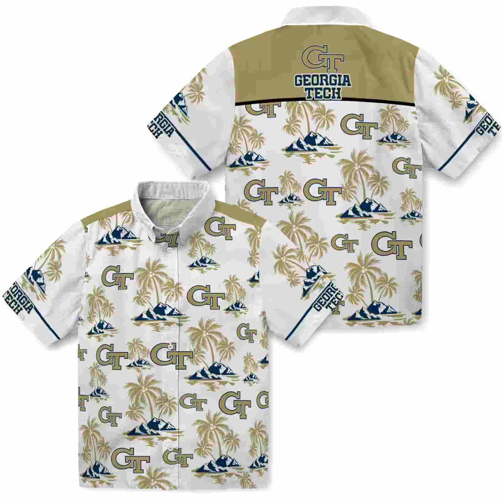 georgia tech yellow jackets palm island print gold white hawaiian shirt high quality