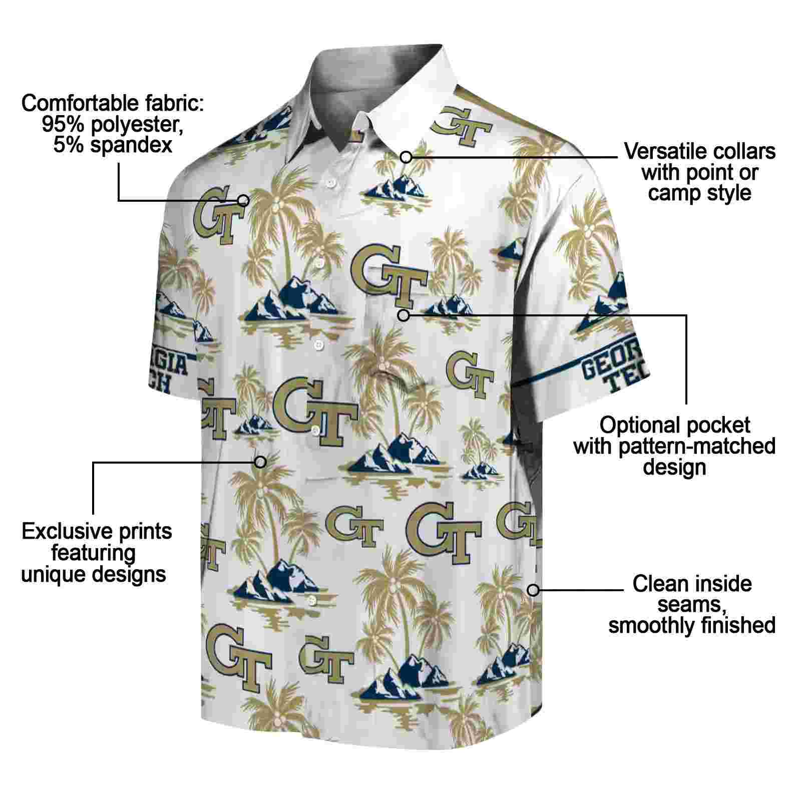 georgia tech yellow jackets palm island print gold white hawaiian shirt new arrival