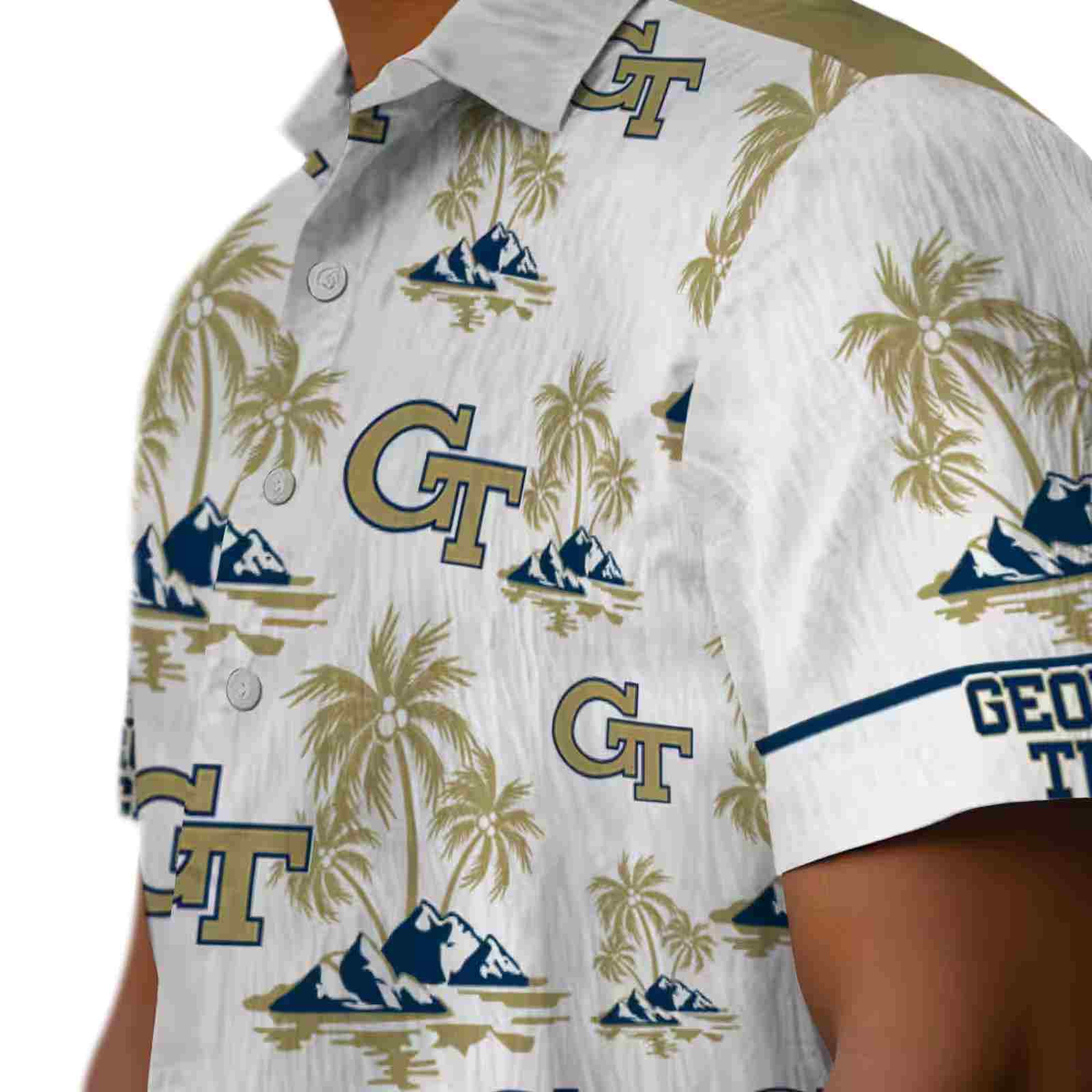 georgia tech yellow jackets palm island print gold white hawaiian shirt trendy