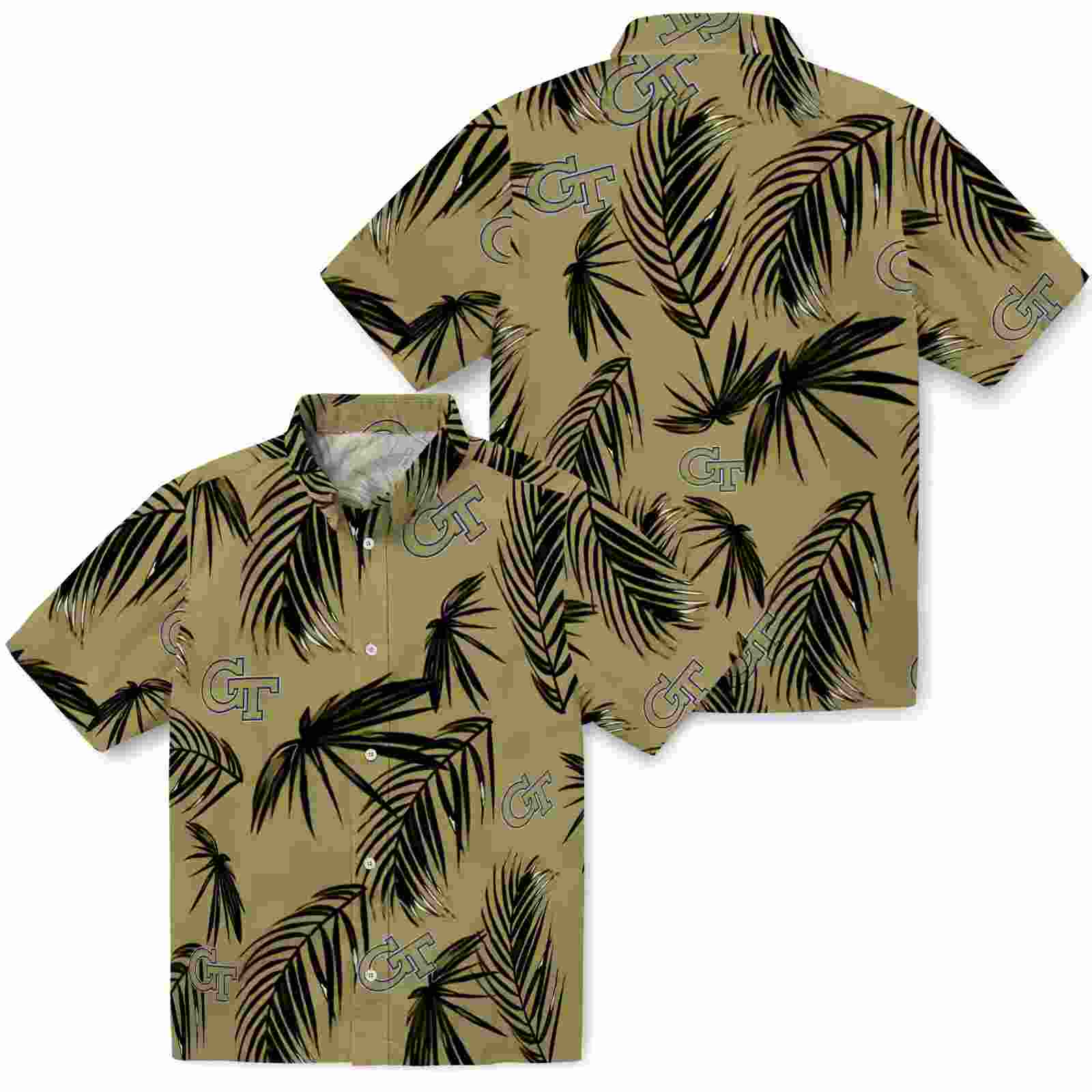 georgia tech yellow jackets palm leaf gold hawaiian shirt high quality