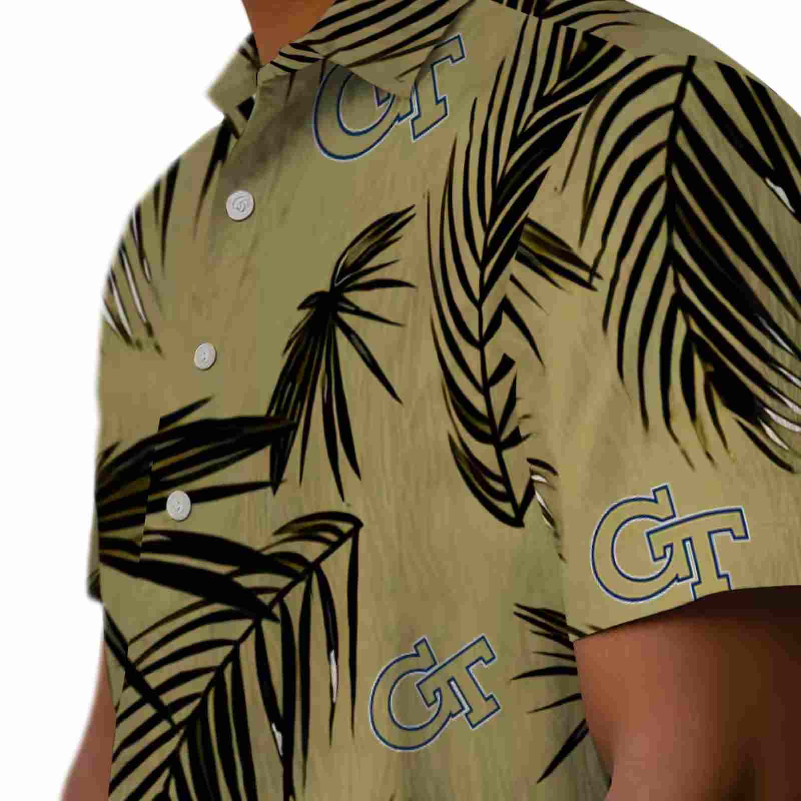 georgia tech yellow jackets palm leaf gold hawaiian shirt trendy