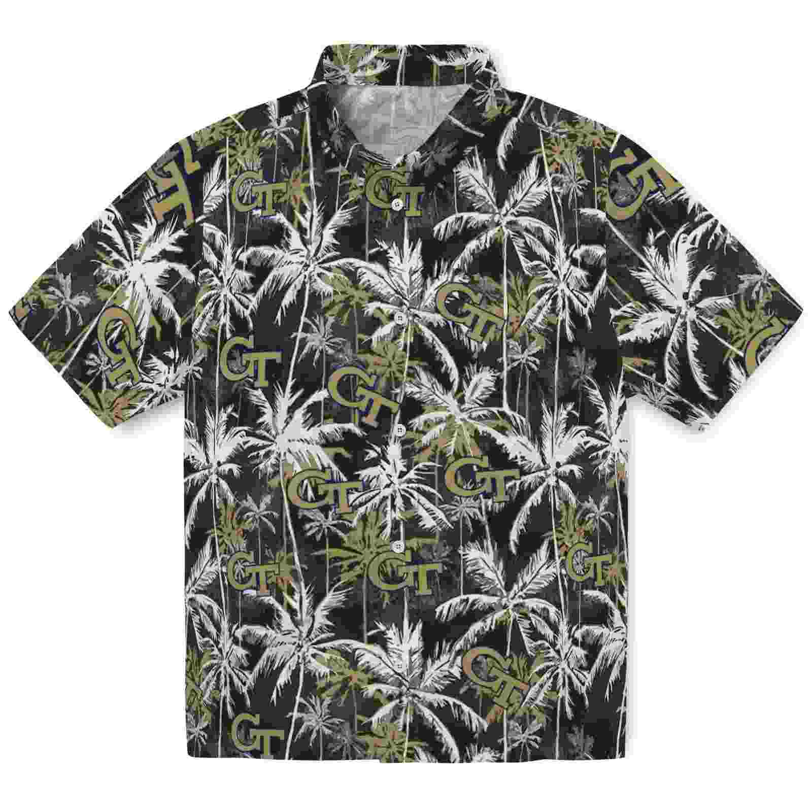 Georgia Tech Yellow Jackets Palm Pattern Gold Black Hawaiian Shirt