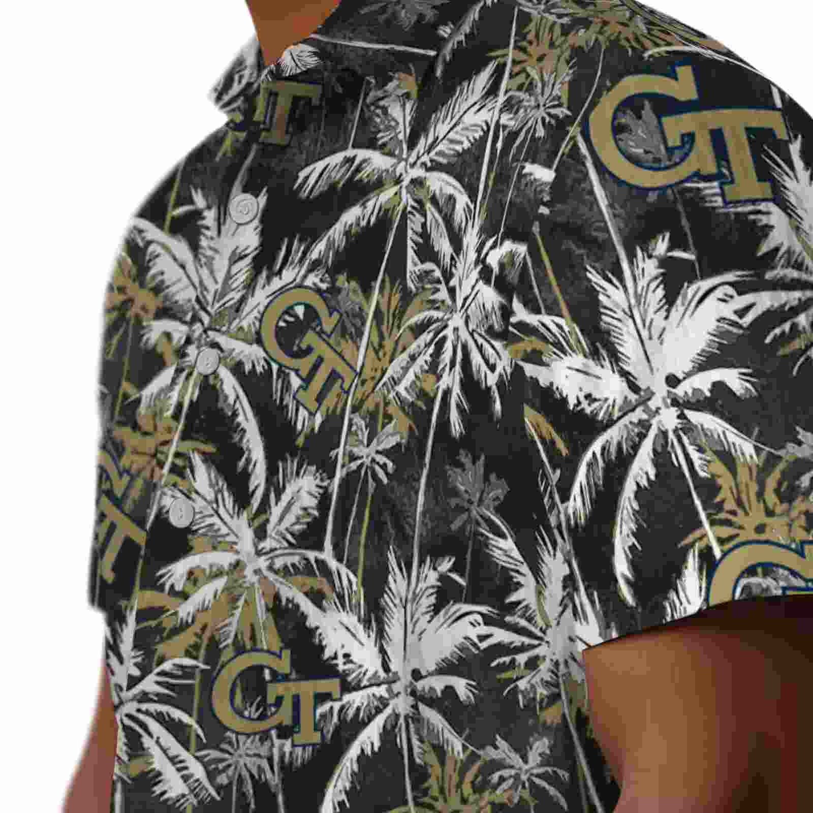 georgia tech yellow jackets palm pattern gold black hawaiian shirt trendy