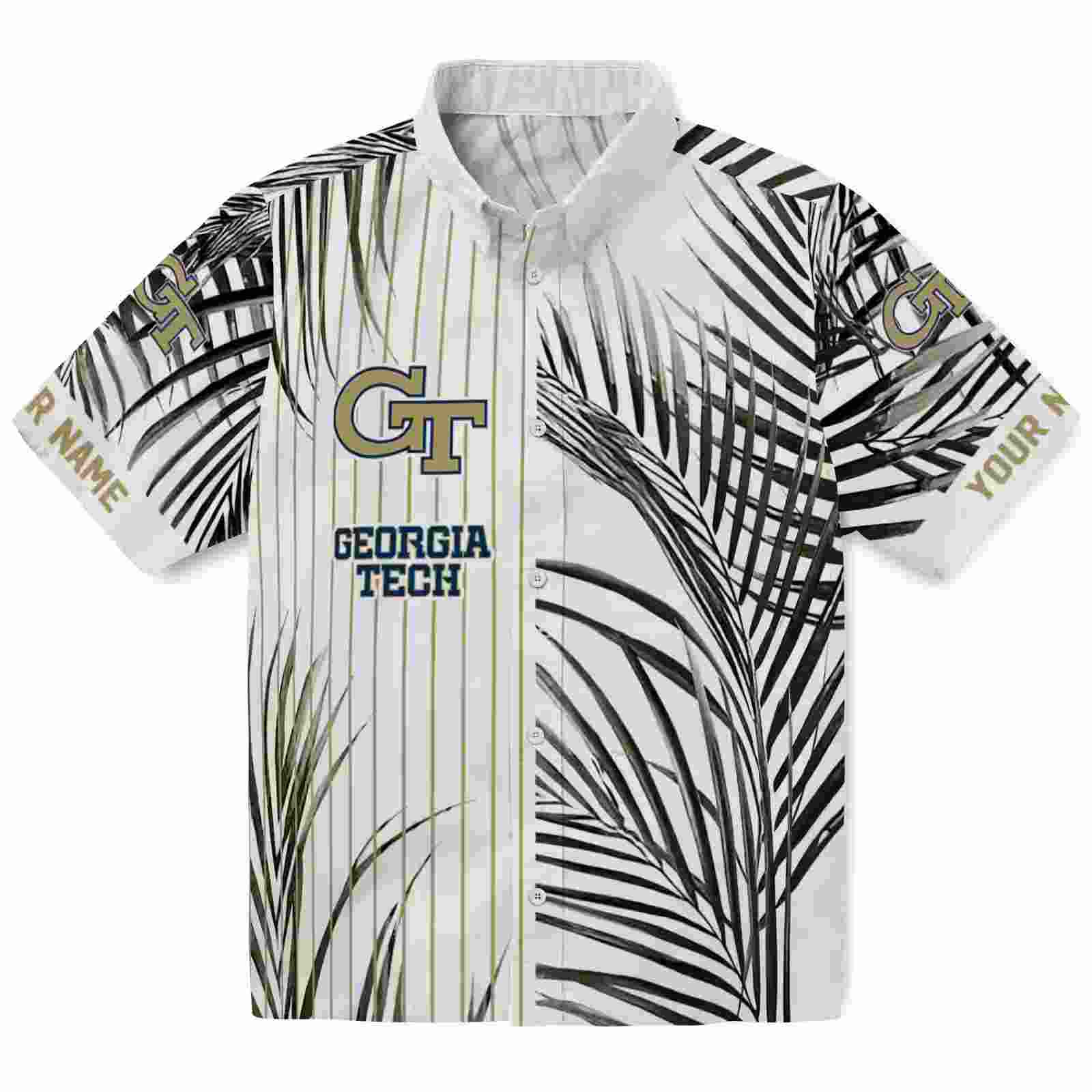 Georgia Tech Yellow Jackets Palm Stripes Gold Black White Hawaiian Shirt