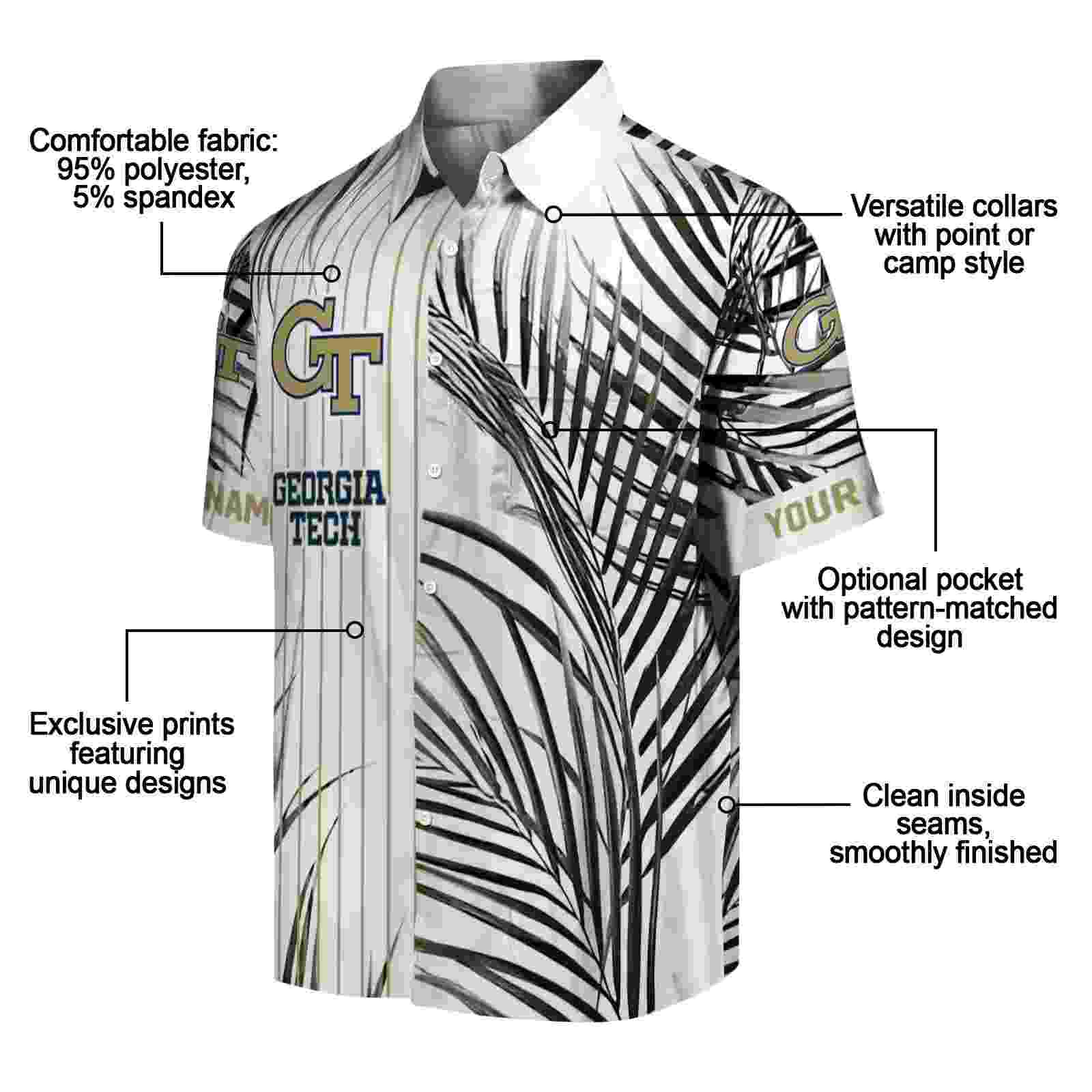 georgia tech yellow jackets palm stripes gold black white hawaiian shirt new arrival