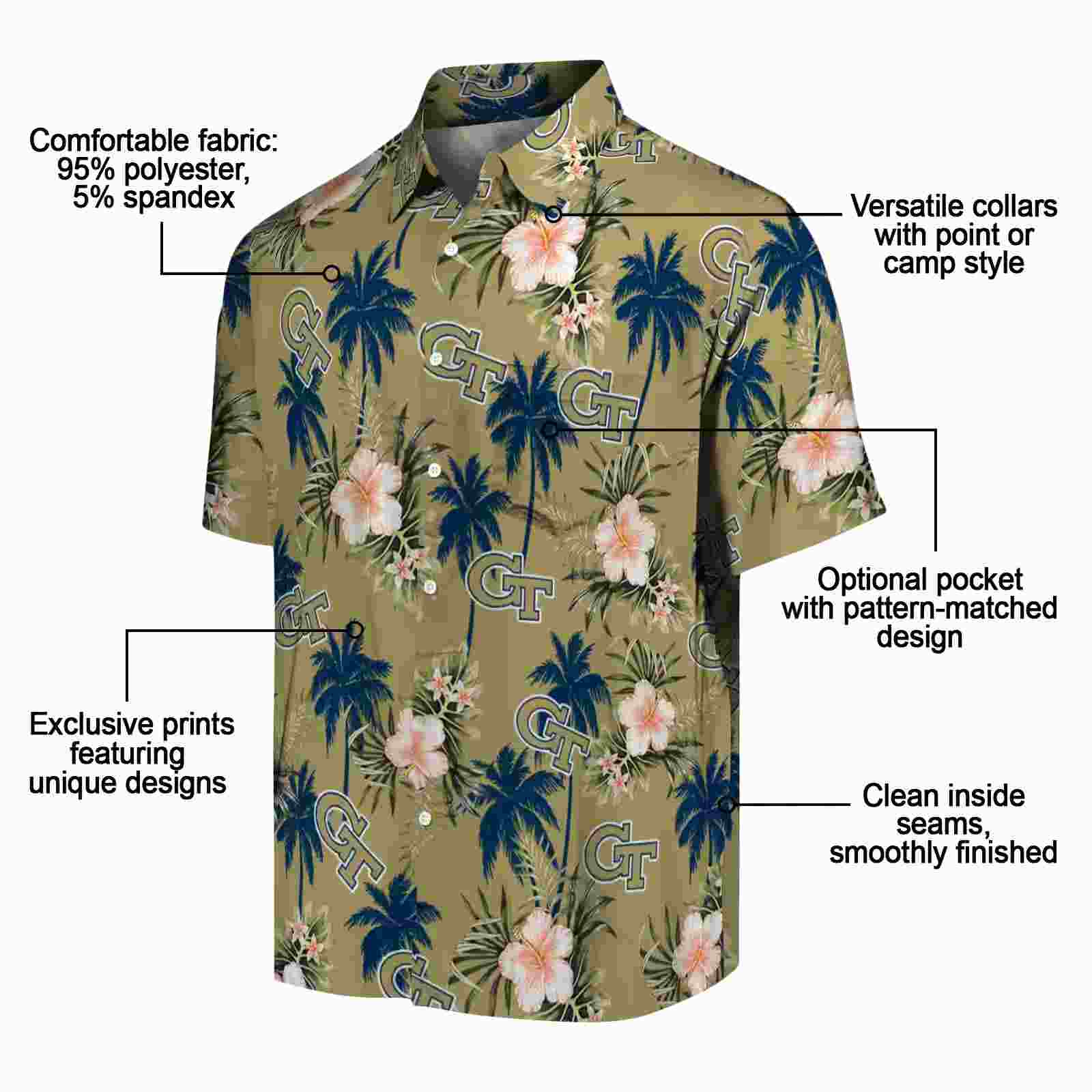 georgia tech yellow jackets palm tree flower gold hawaiian shirt new arrival