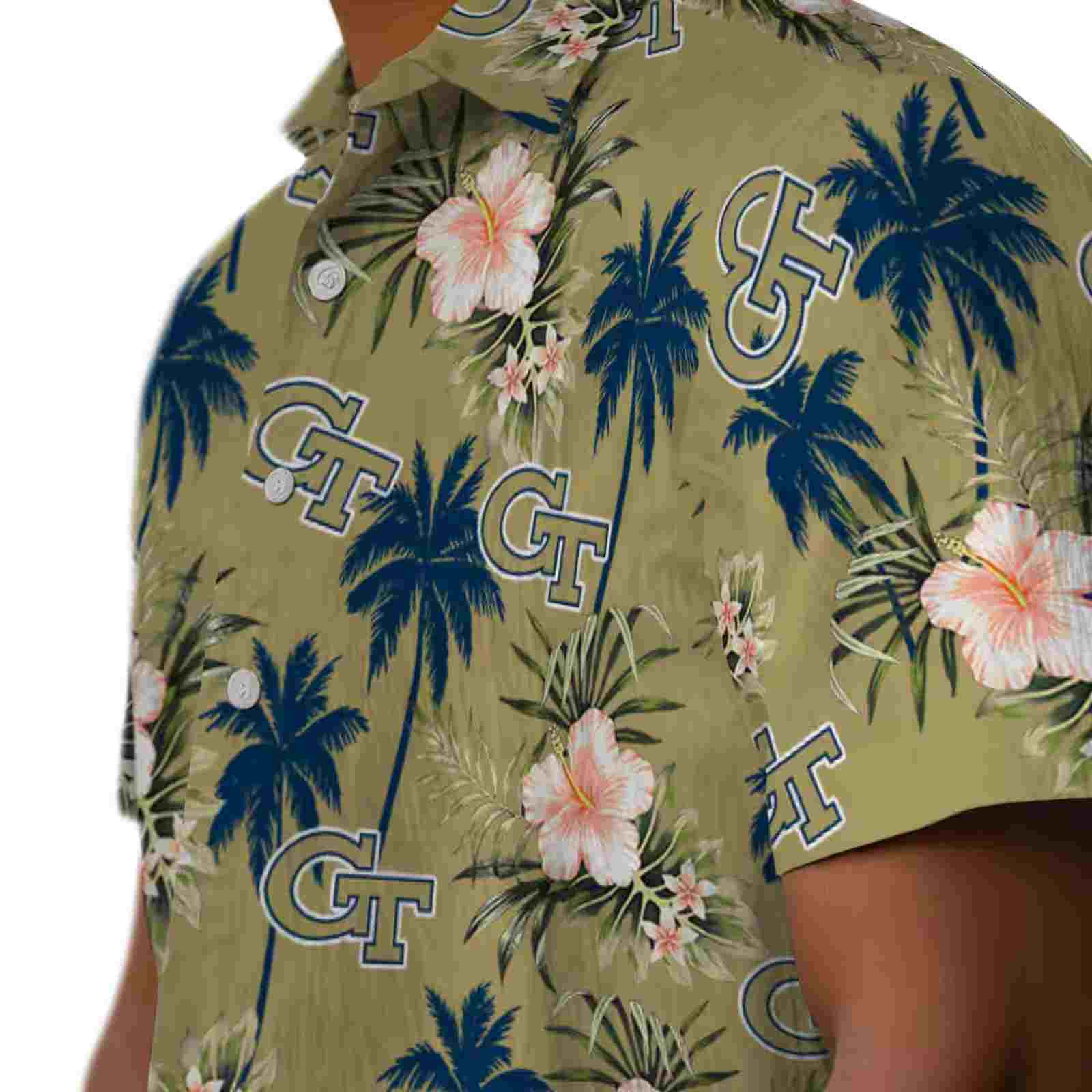 georgia tech yellow jackets palm tree flower gold hawaiian shirt trendy