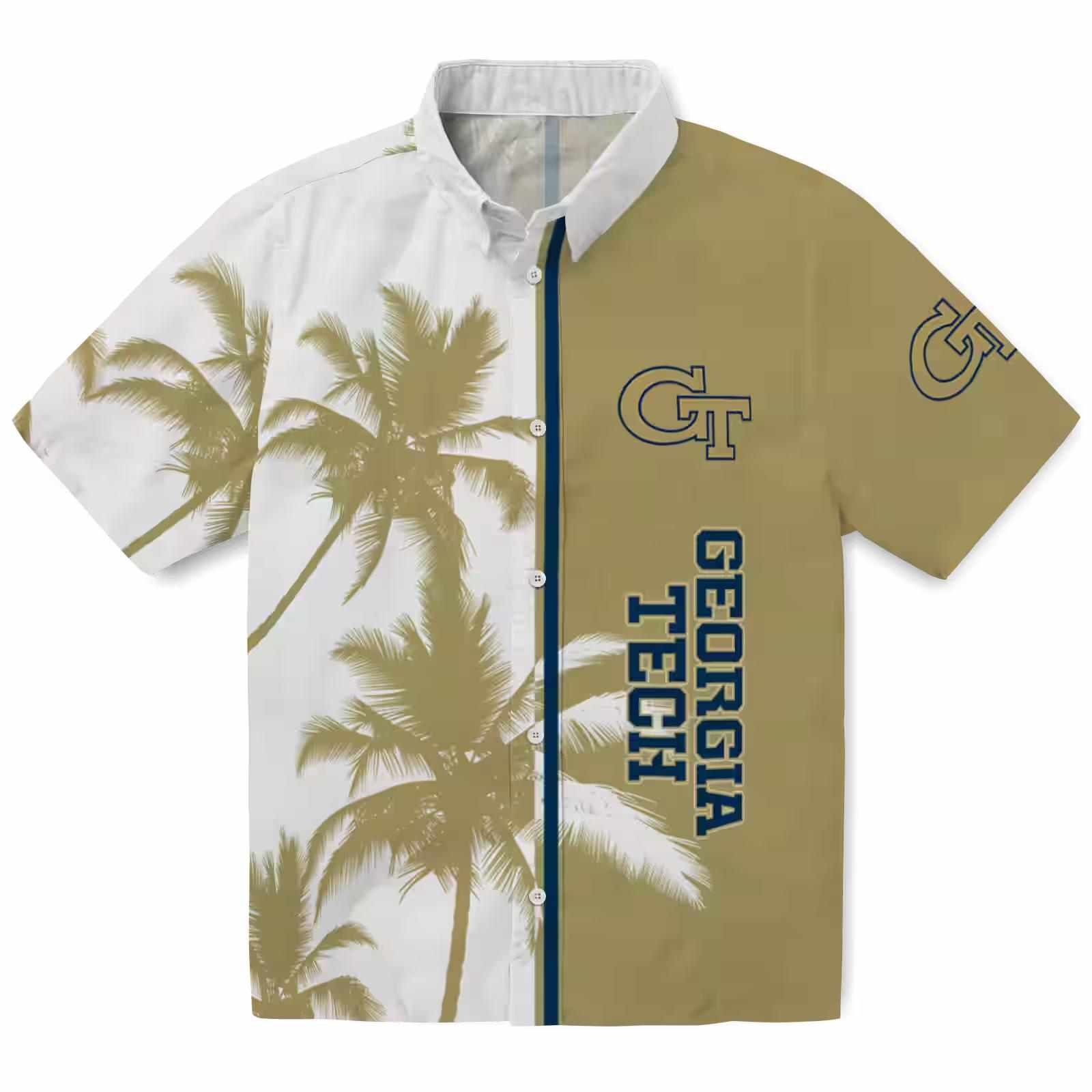 Georgia Tech Yellow Jackets Palm Trees Gold White Hawaiian Shirt