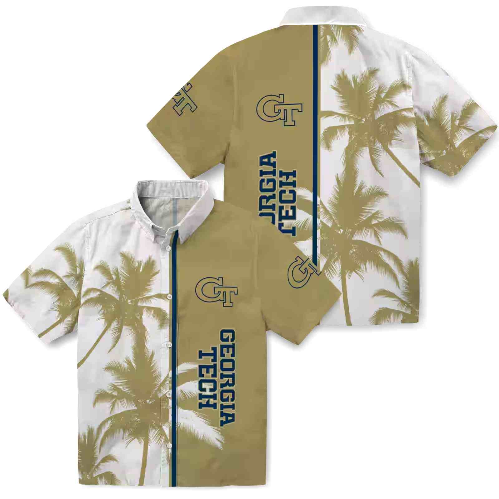 georgia tech yellow jackets palm trees gold white hawaiian shirt high quality