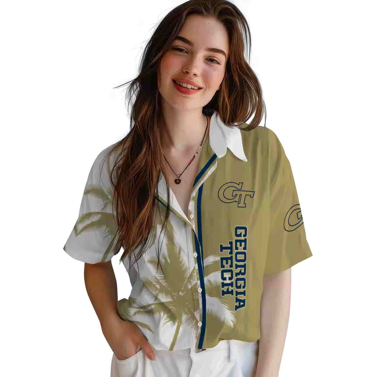 georgia tech yellow jackets palm trees gold white hawaiian shirt latest model