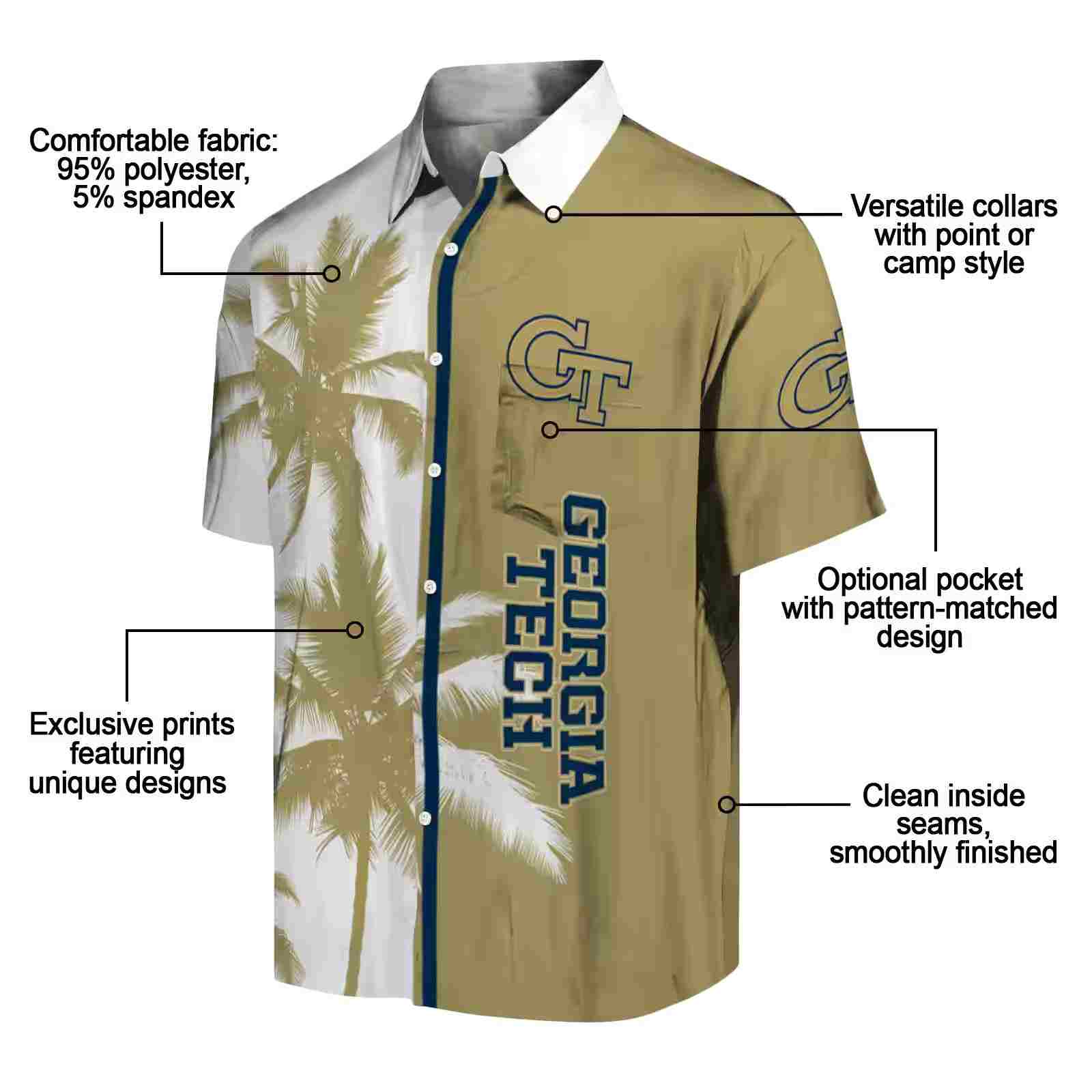 georgia tech yellow jackets palm trees gold white hawaiian shirt new arrival