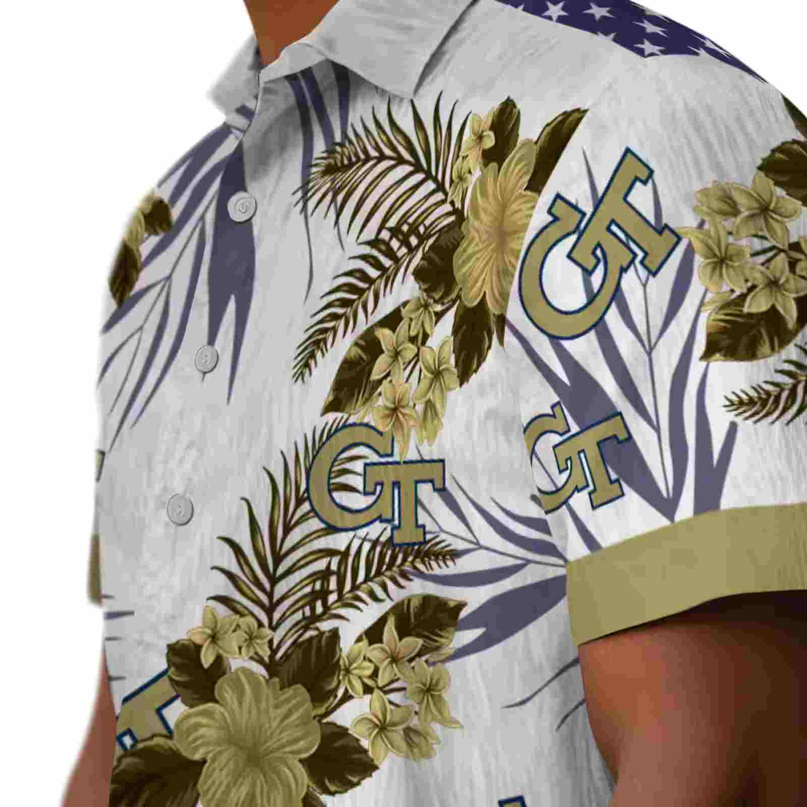 georgia tech yellow jackets patriotic hibiscus design gold white hawaiian shirt trendy