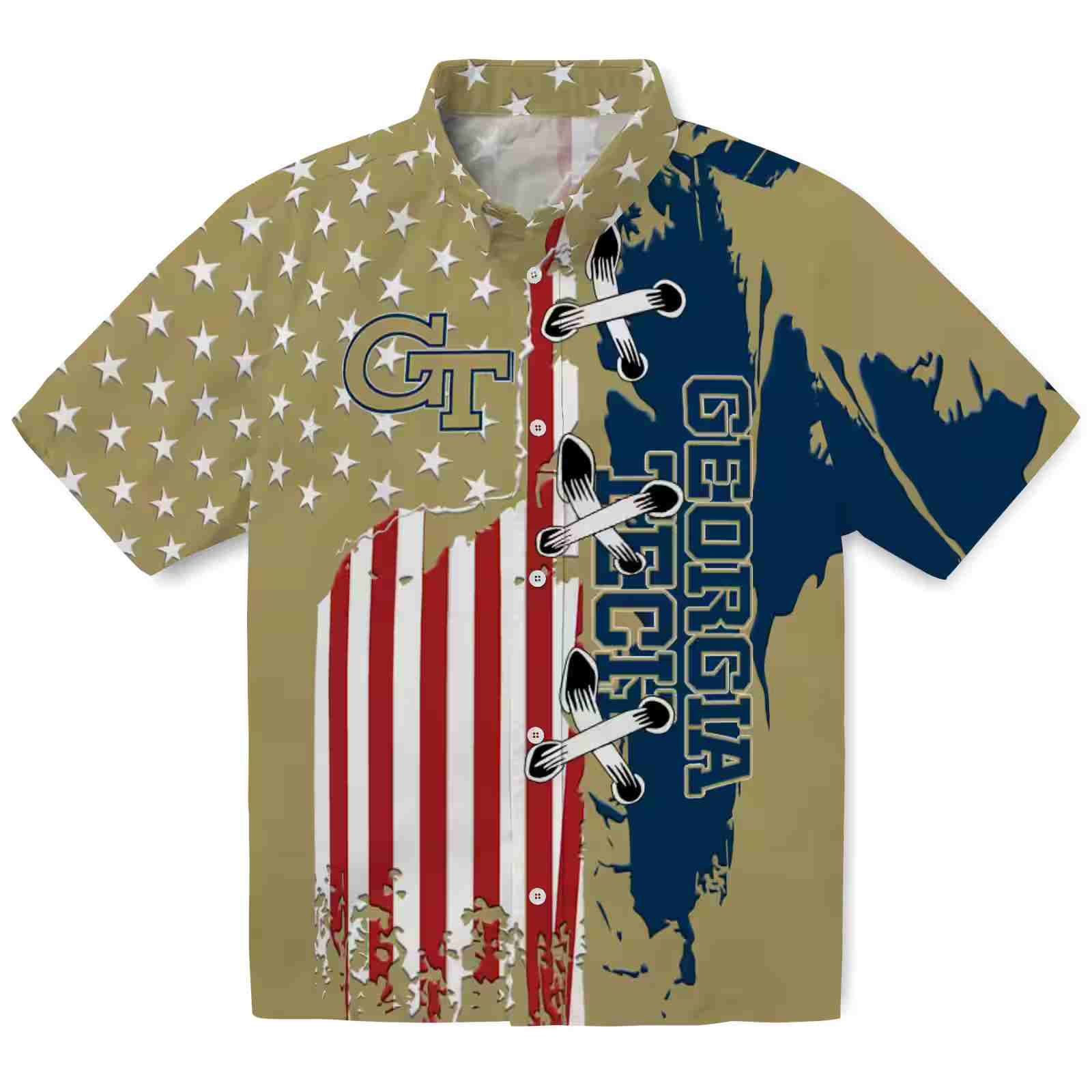 Georgia Tech Yellow Jackets Stitched Flag Gold Hawaiian Shirt