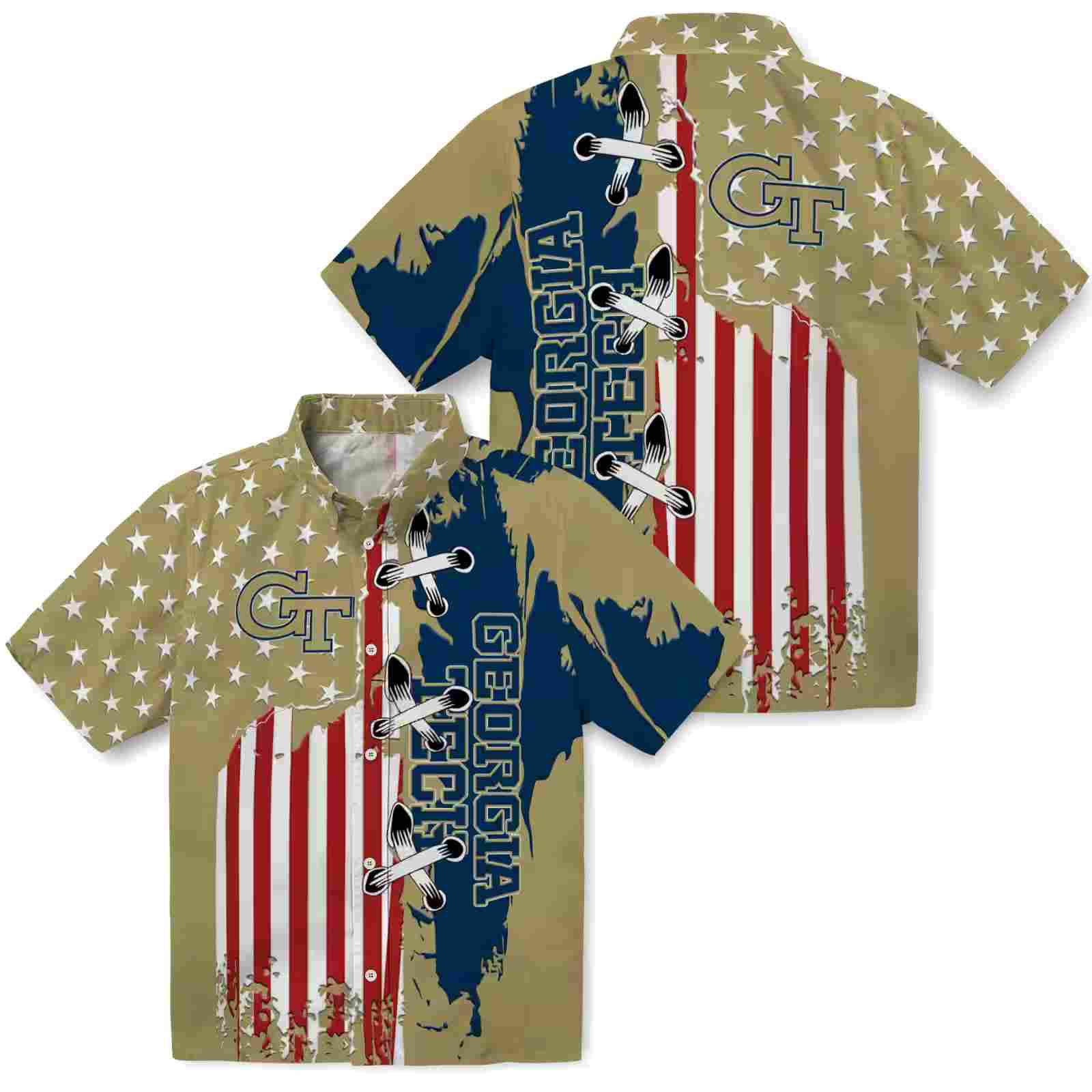 georgia tech yellow jackets stitched flag gold hawaiian shirt high quality