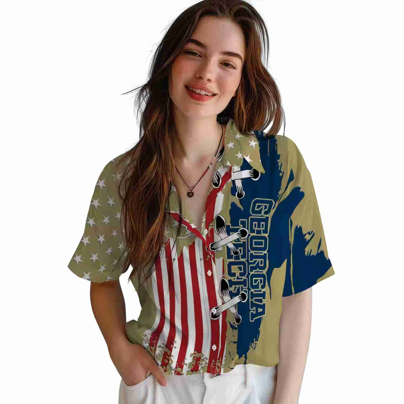 georgia tech yellow jackets stitched flag gold hawaiian shirt latest model