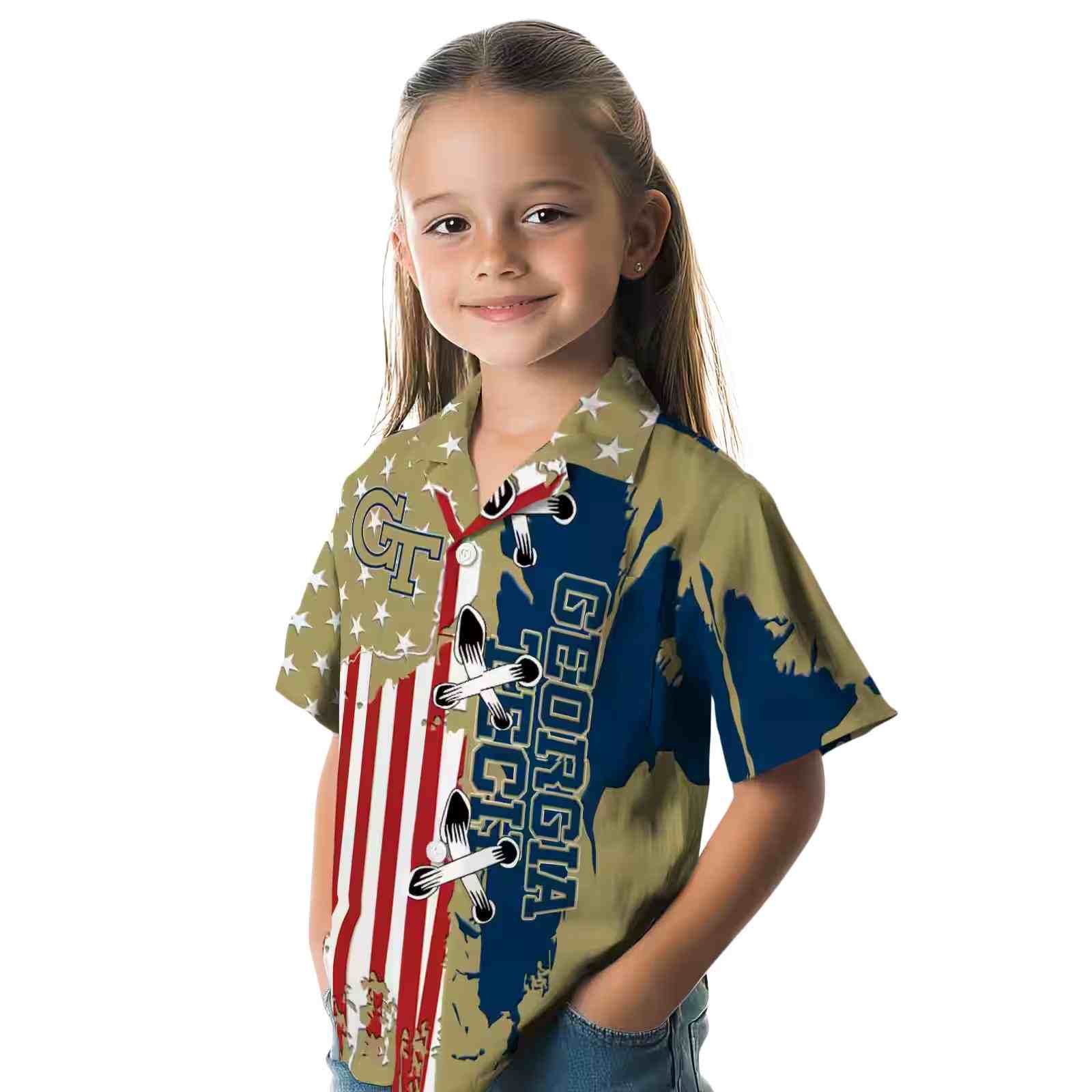 georgia tech yellow jackets stitched flag gold hawaiian shirt premium grade