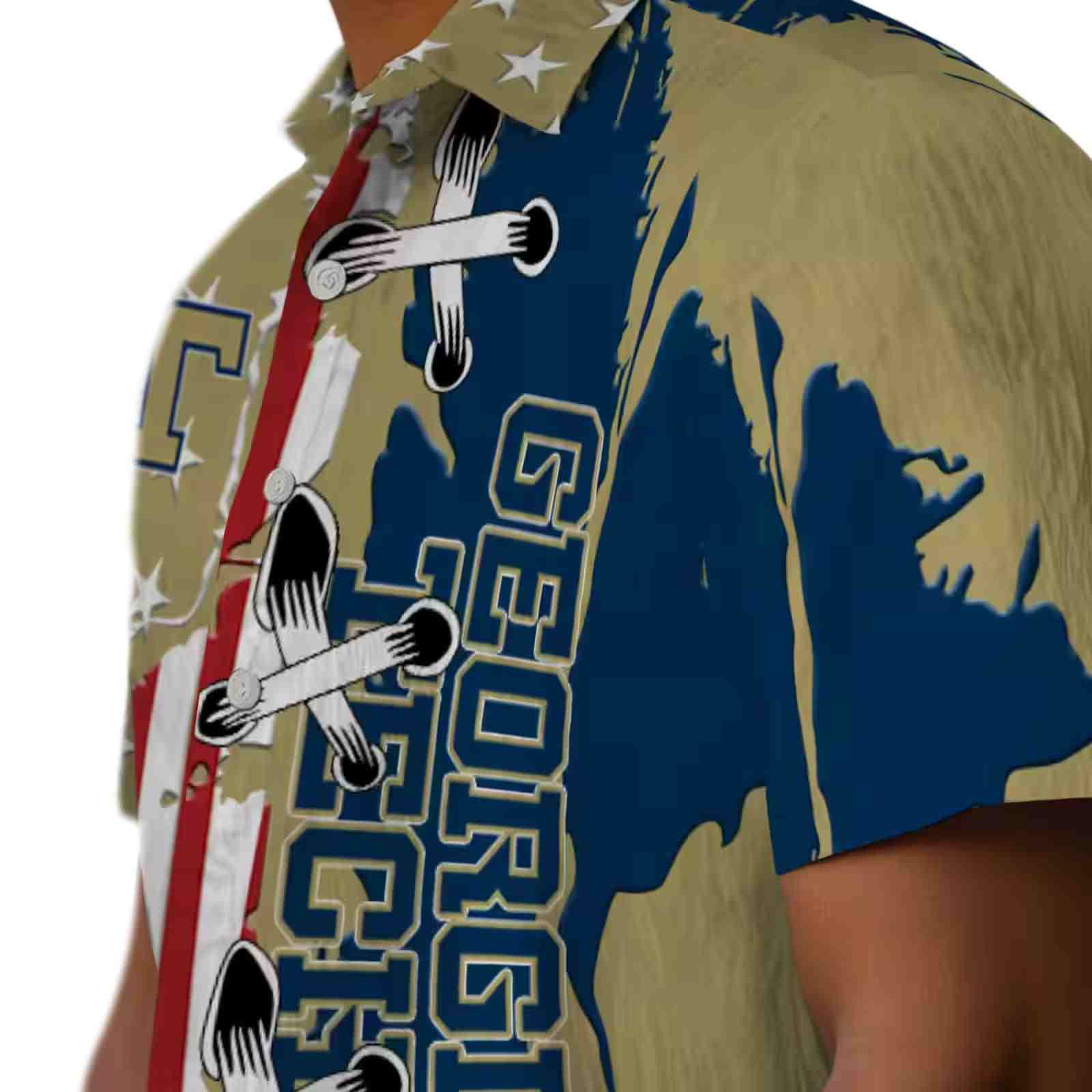 georgia tech yellow jackets stitched flag gold hawaiian shirt trendy