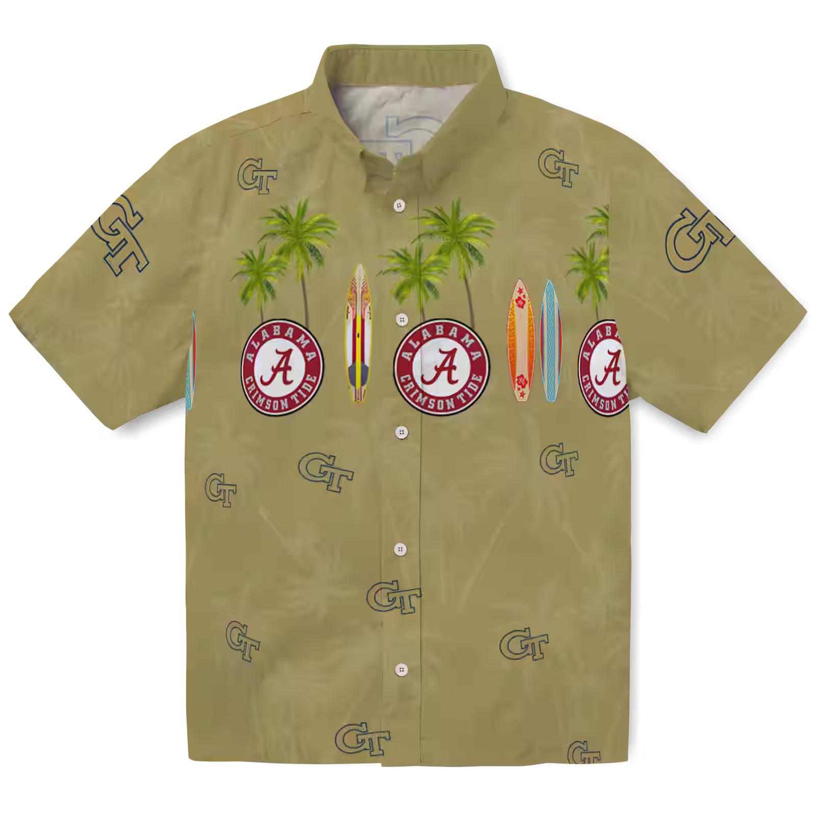 Georgia Tech Yellow Jackets Surfboard Palm Gold Hawaiian Shirt