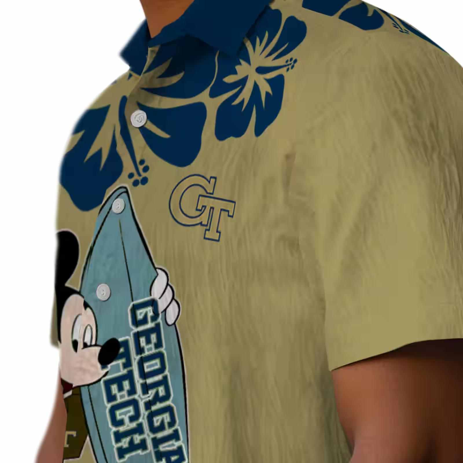 georgia tech yellow jackets surfing mickey gold hawaiian shirt trendy