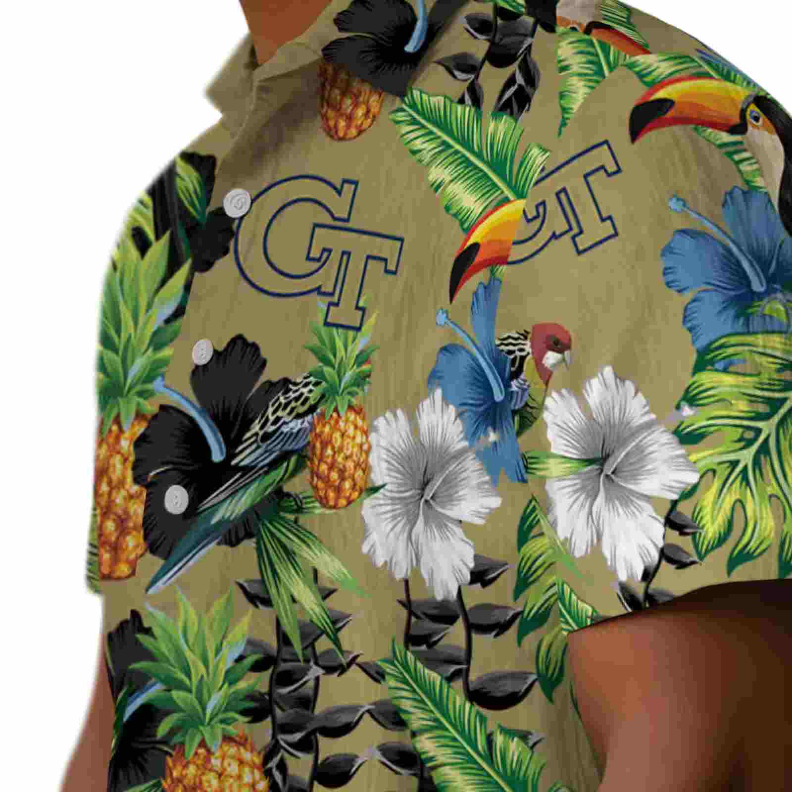 georgia tech yellow jackets toucan hibiscus pineapple gold green hawaiian shirt trendy