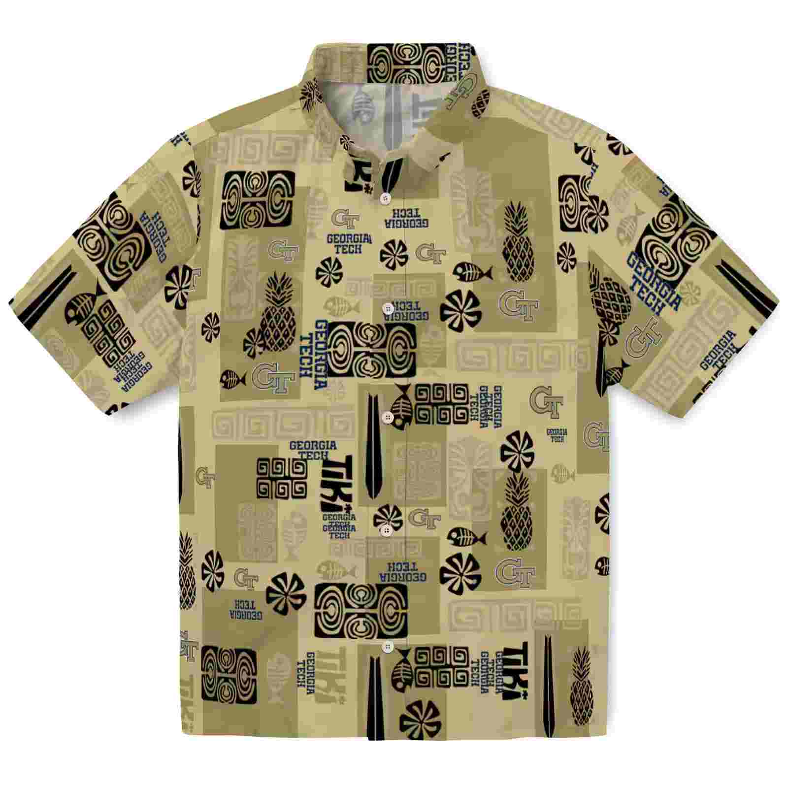 Georgia Tech Yellow Jackets Tribal Symbols Gold Hawaiian Shirt