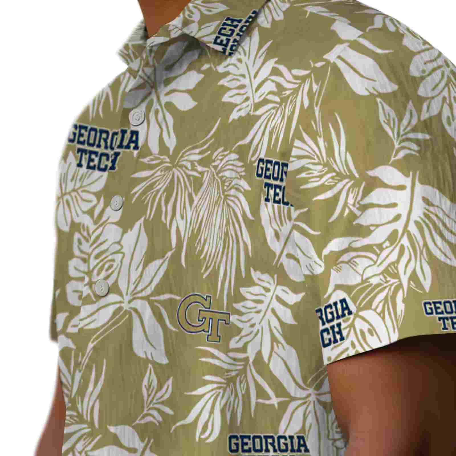 georgia tech yellow jackets tropical leaf gold white hawaiian shirt trendy