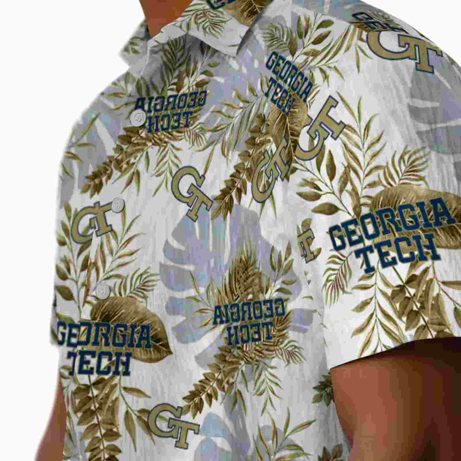 georgia tech yellow jackets tropical leaves gold white hawaiian shirt trendy