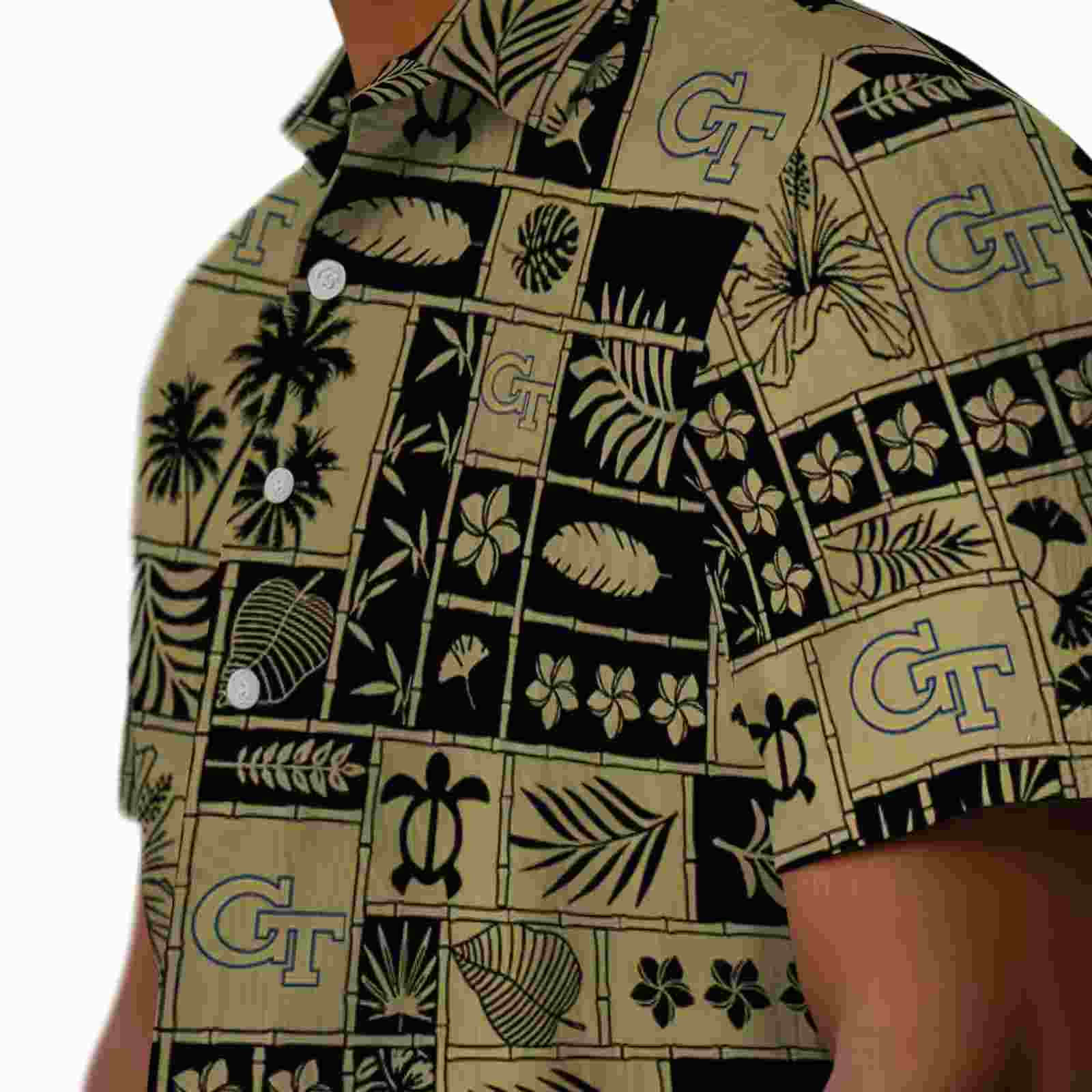 georgia tech yellow jackets tropical patchwork gold black hawaiian shirt trendy