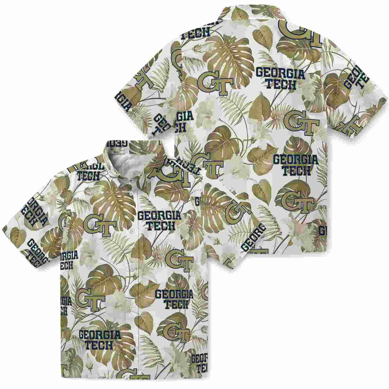 georgia tech yellow jackets tropical plants gold white hawaiian shirt high quality