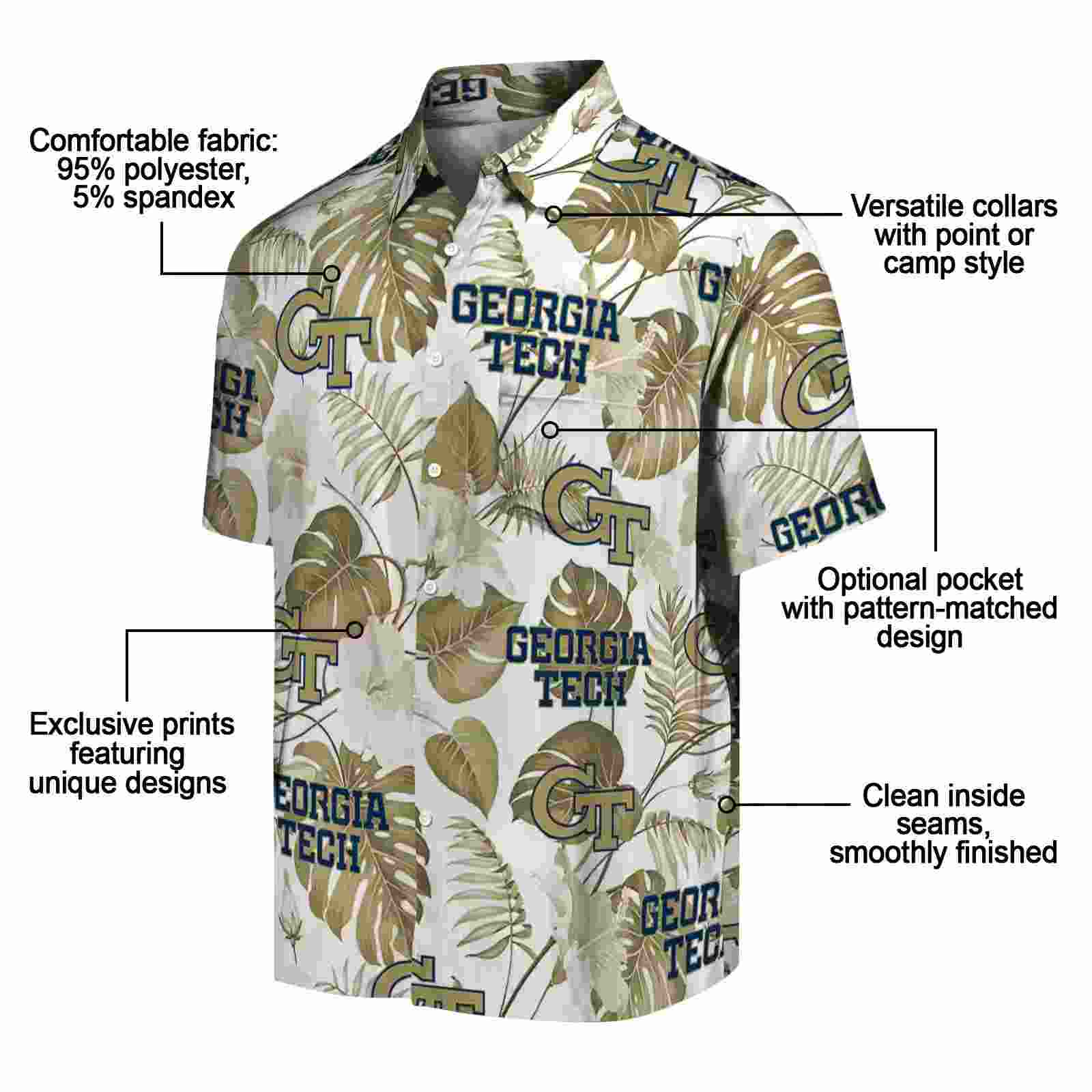 georgia tech yellow jackets tropical plants gold white hawaiian shirt new arrival