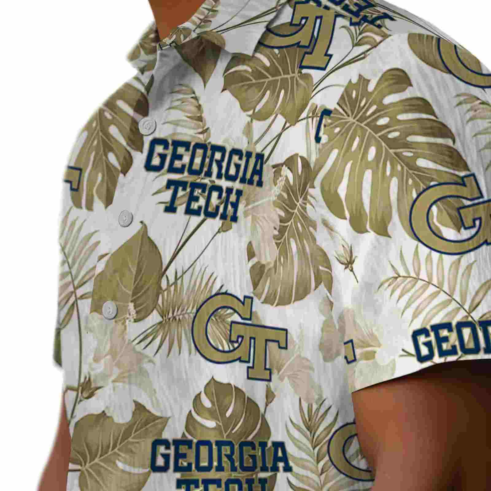 georgia tech yellow jackets tropical plants gold white hawaiian shirt trendy