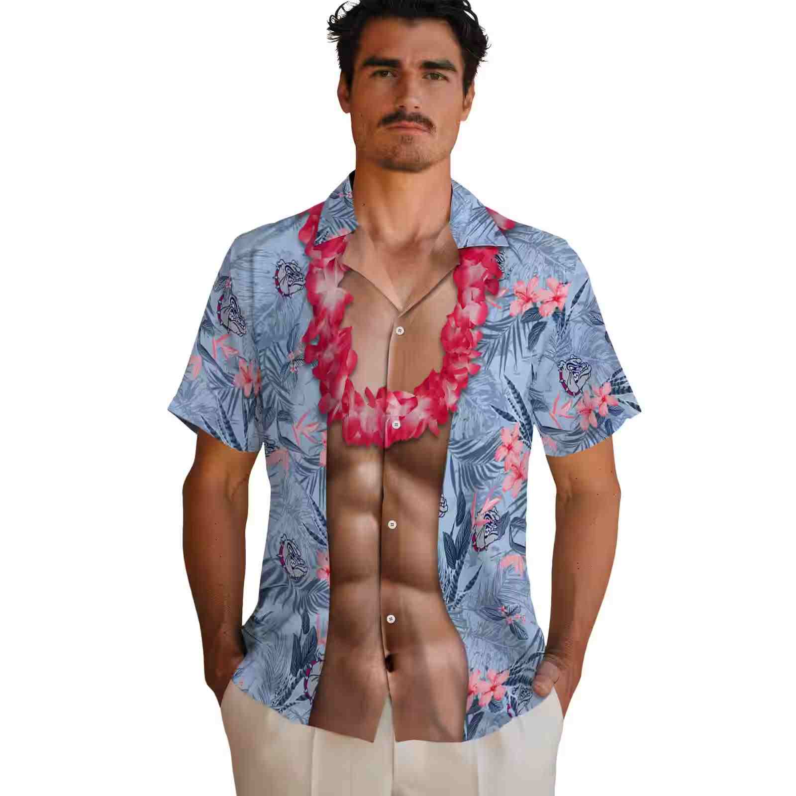 gonzaga bulldogs chest illusion blue hawaiian shirt fashion forward