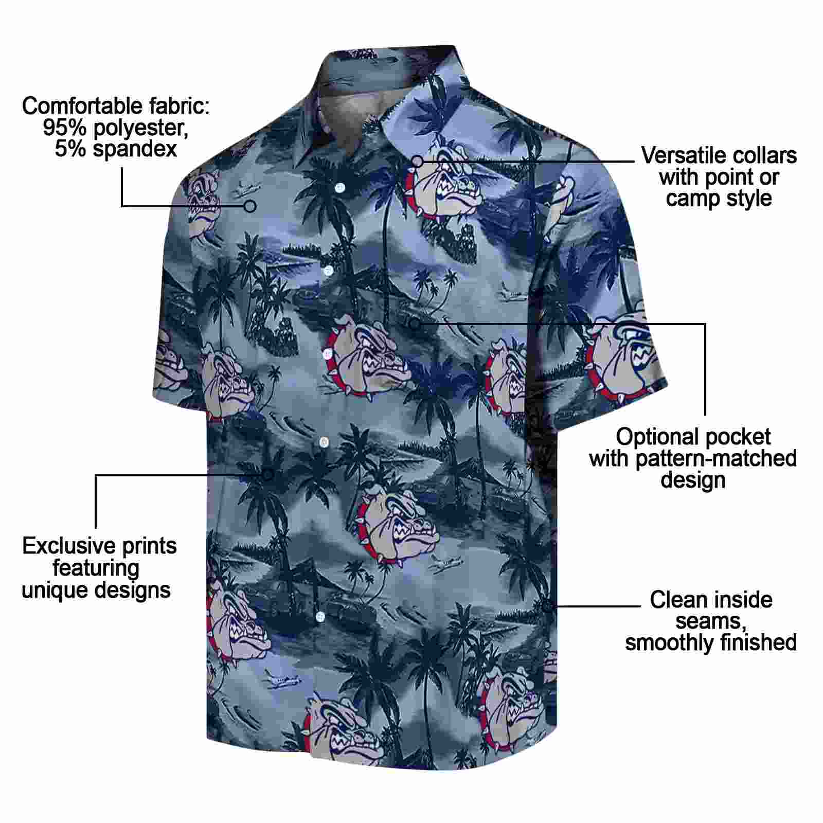 gonzaga bulldogs coastal palms blue hawaiian shirt new arrival