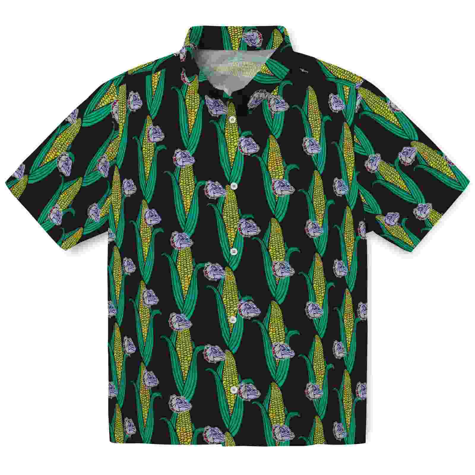 Gonzaga Bulldogs Corn Motifs Black Green Hawaiian Shirt