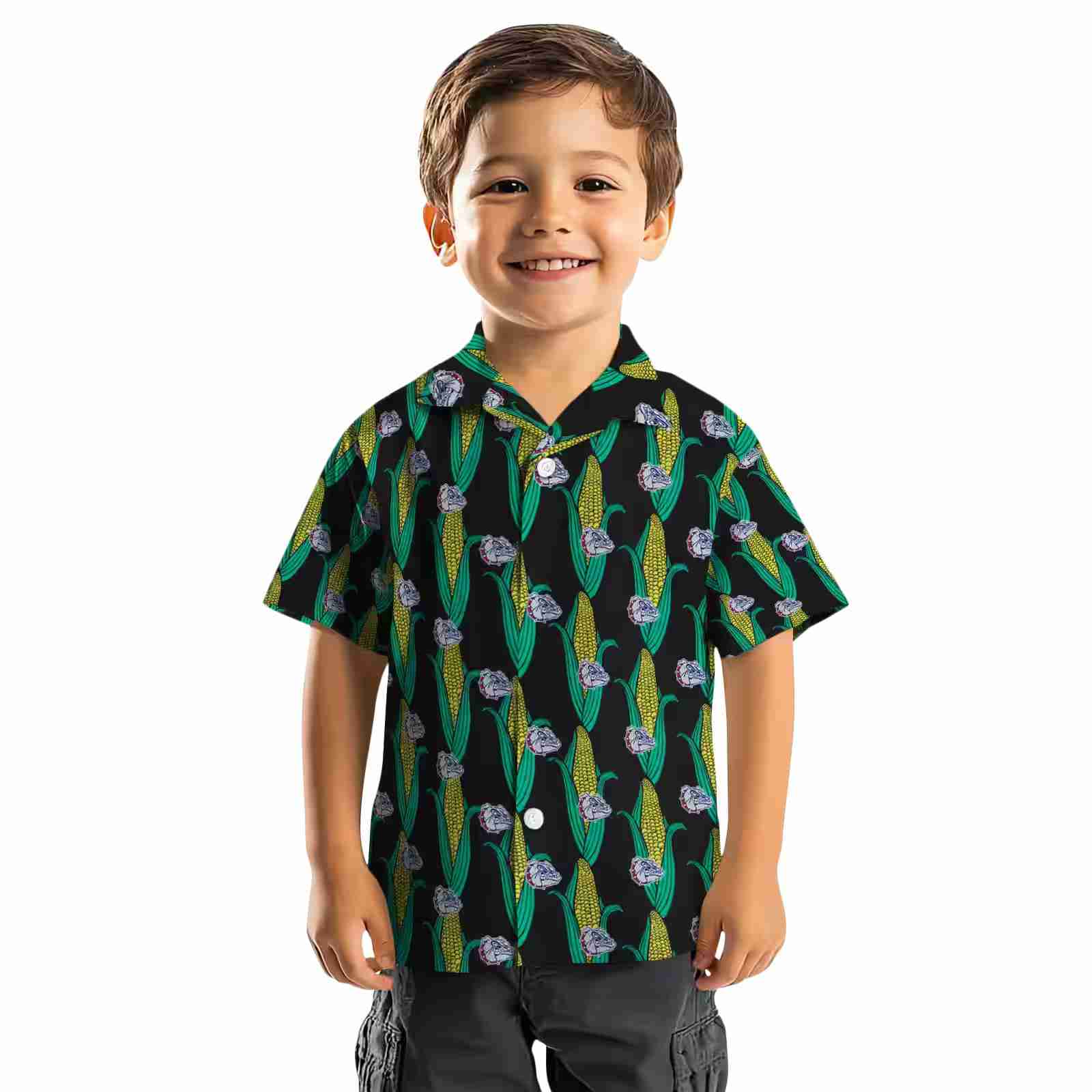 gonzaga bulldogs corn motifs black green hawaiian shirt top rated